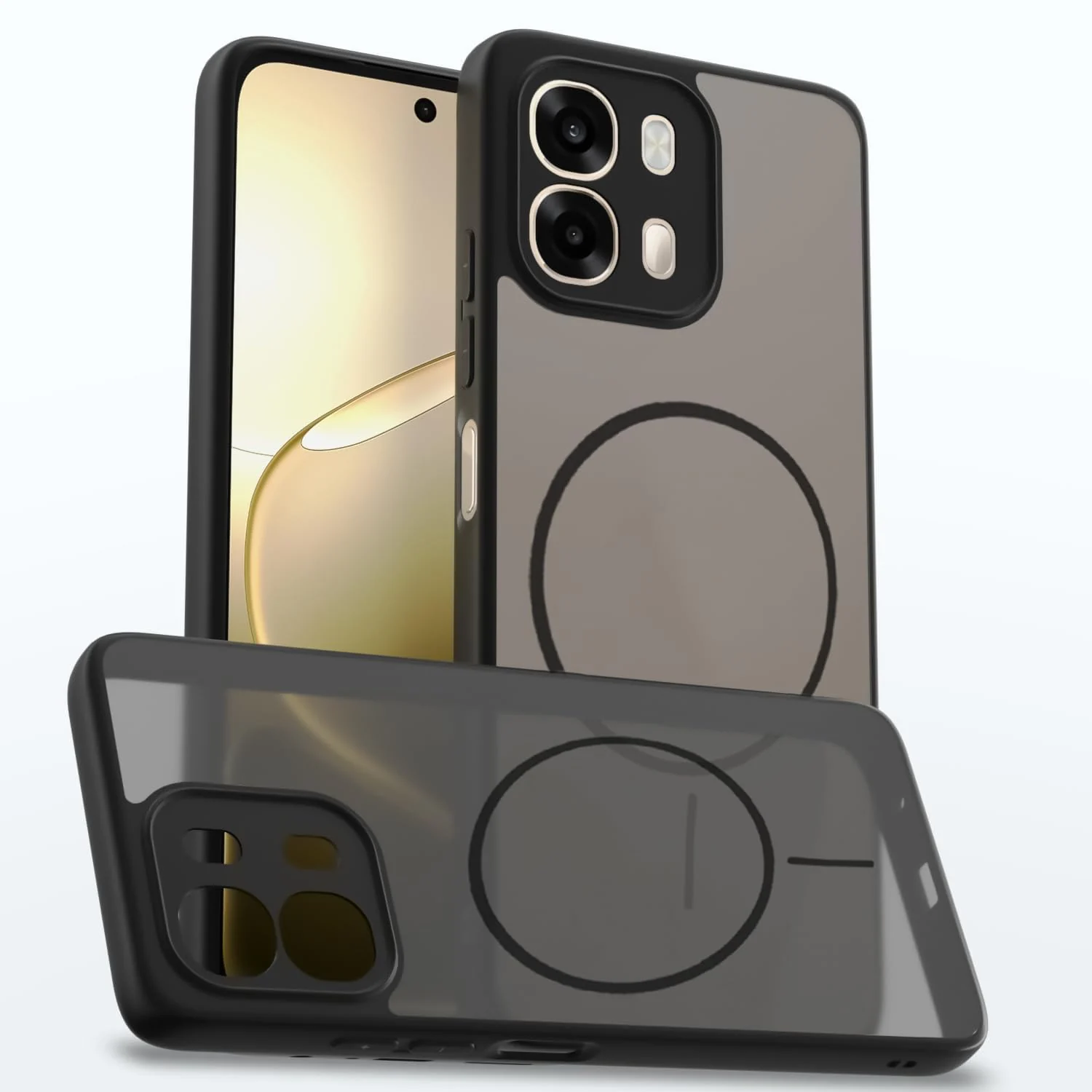 DL3 Mobilak Case For OPPO A3 / OPPO A3X Translucent Matte PC Back & Soft TPU Edge, [Not Compatible with MagSafe] Anti-Scratch Shockproof Protective Cover with Full Camera Protection - Black