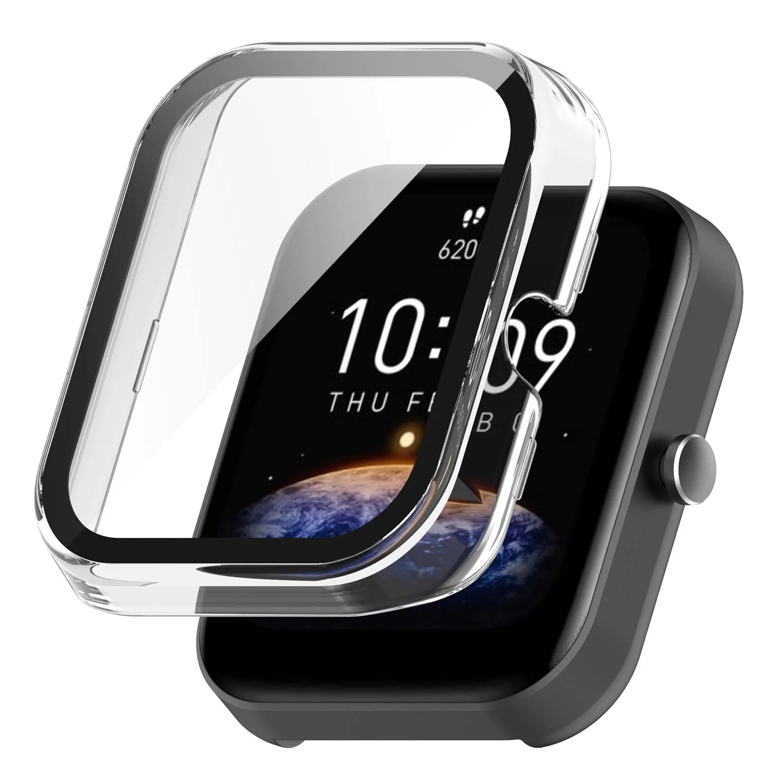 DL3 MOBILAK Full-Coverage Watch Case with Tempered Glass for Amazfit Bip 3 / Bip 3 Pro, Clear