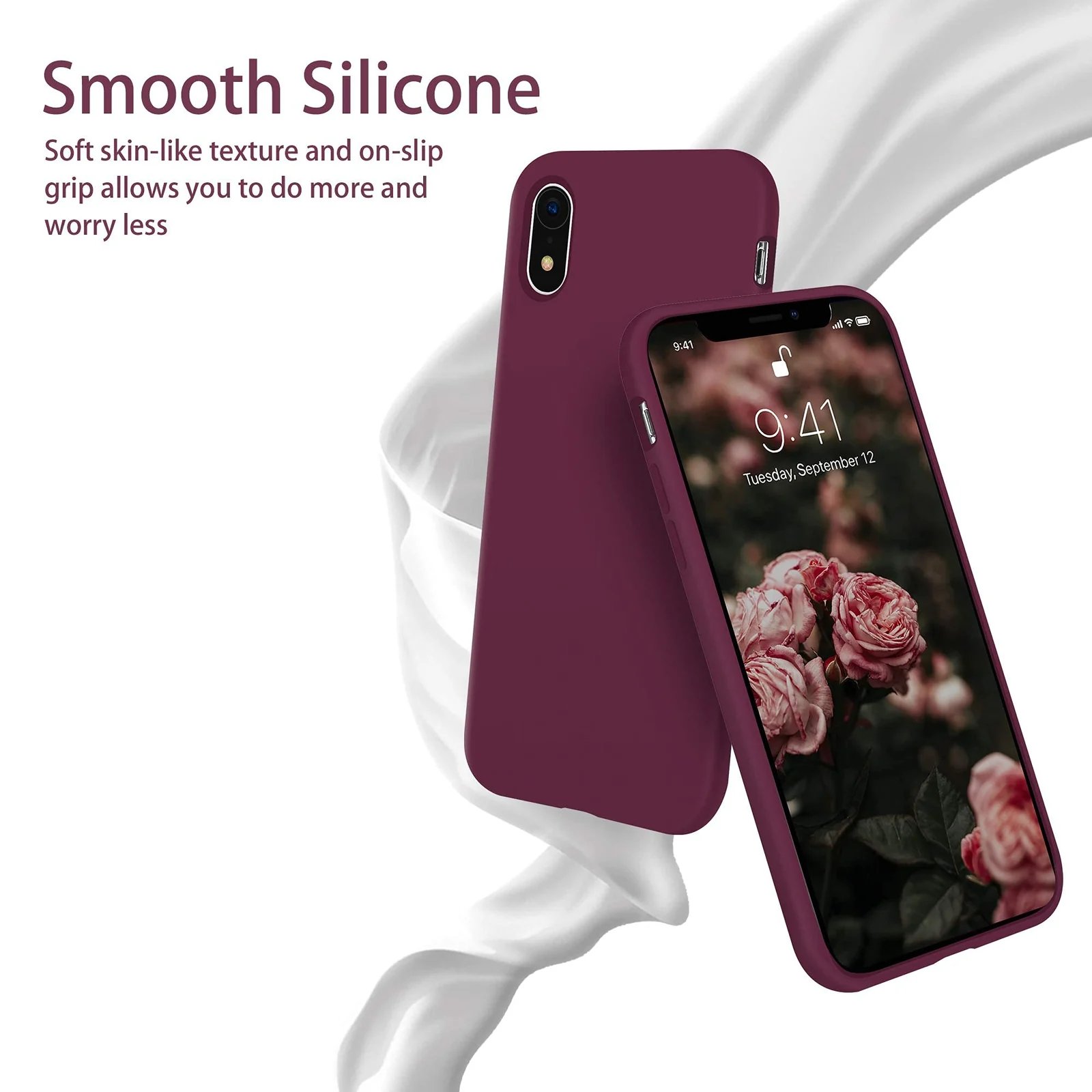 DL3 Mobilak Liquid Silicone Protective Case with Soft Microfiber Lining for iPhone XR - Wine Red