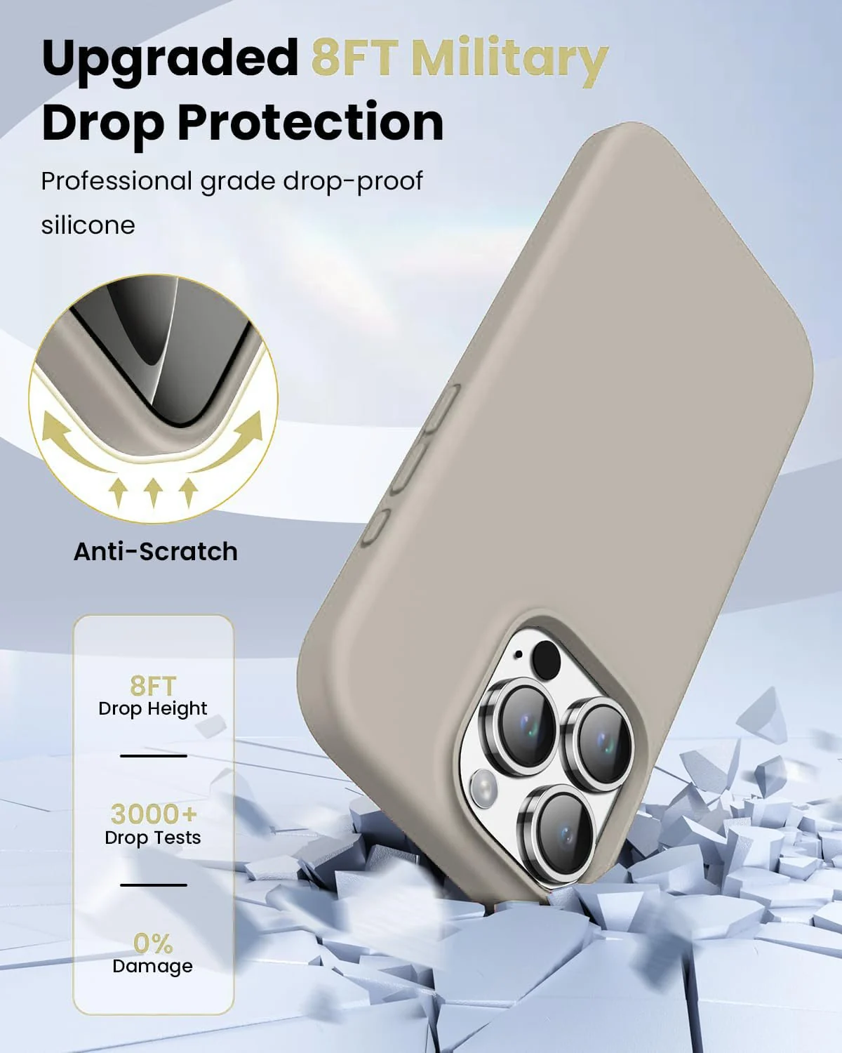 DL3 Mobilak Liquid Silicone Case for iPhone 16 Pro 6.3-inch, Supports wireless charging, Shock-absorbing protection, Scratch-resistant surface - Off White 2