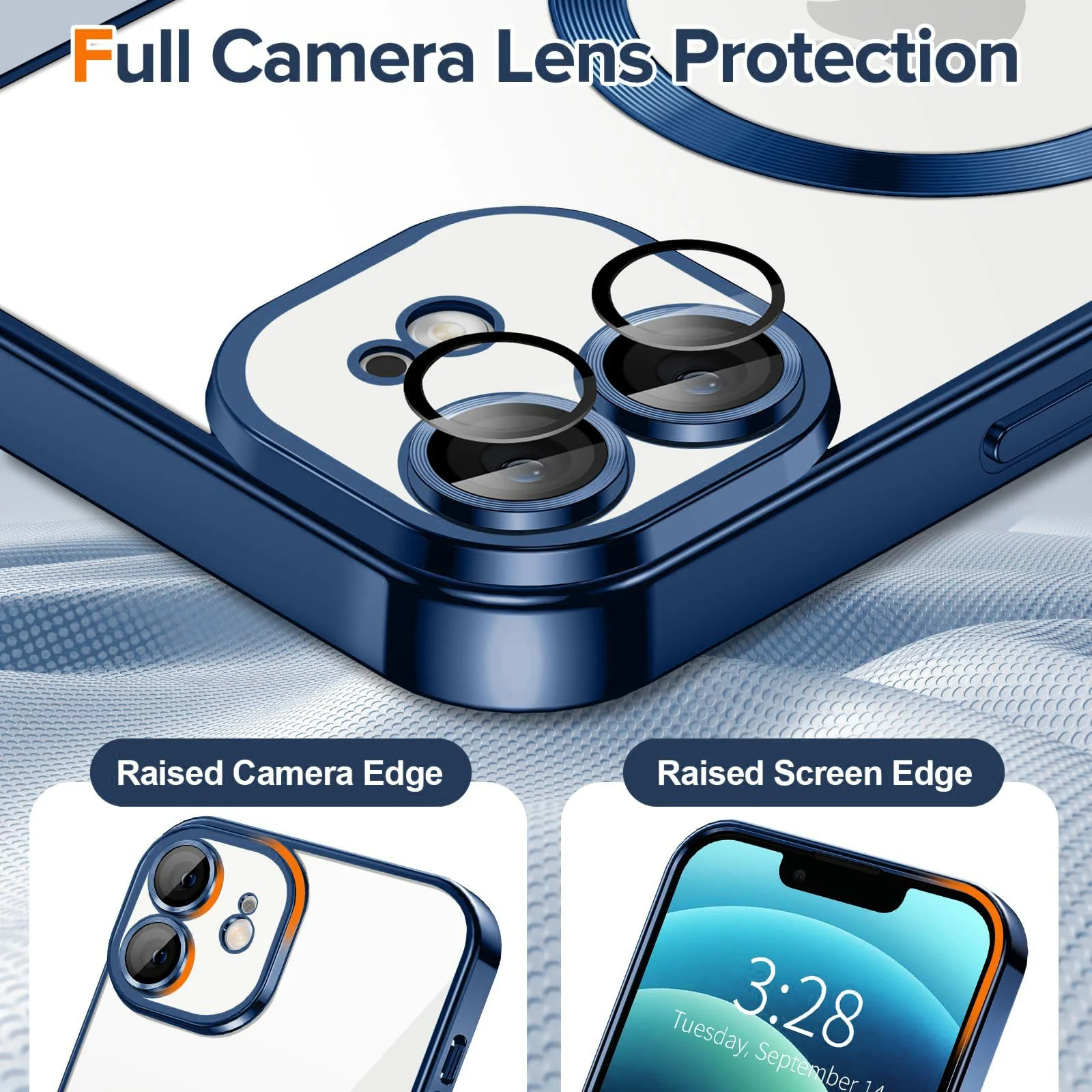 DL3 Mobilak Plated-Edge Protective Case for iPhone 12, Compatible with MagSafe accessories, Built-in magnetic car-mount support, Camera protection - Dark Blue