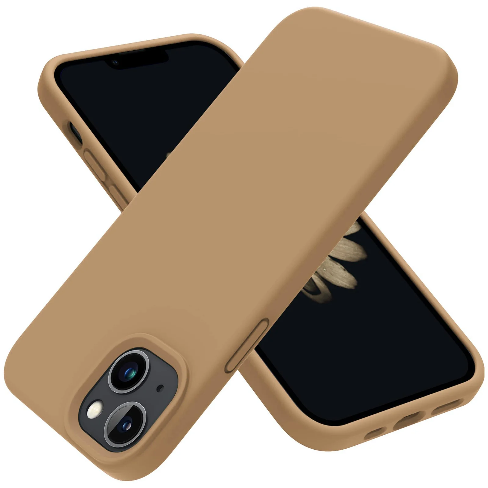 DL3 Mobilak Liquid Silicone Protective Case for iPhone 13 / iPhone 14 with Camera Protection and Microfiber Lining - Light Desert