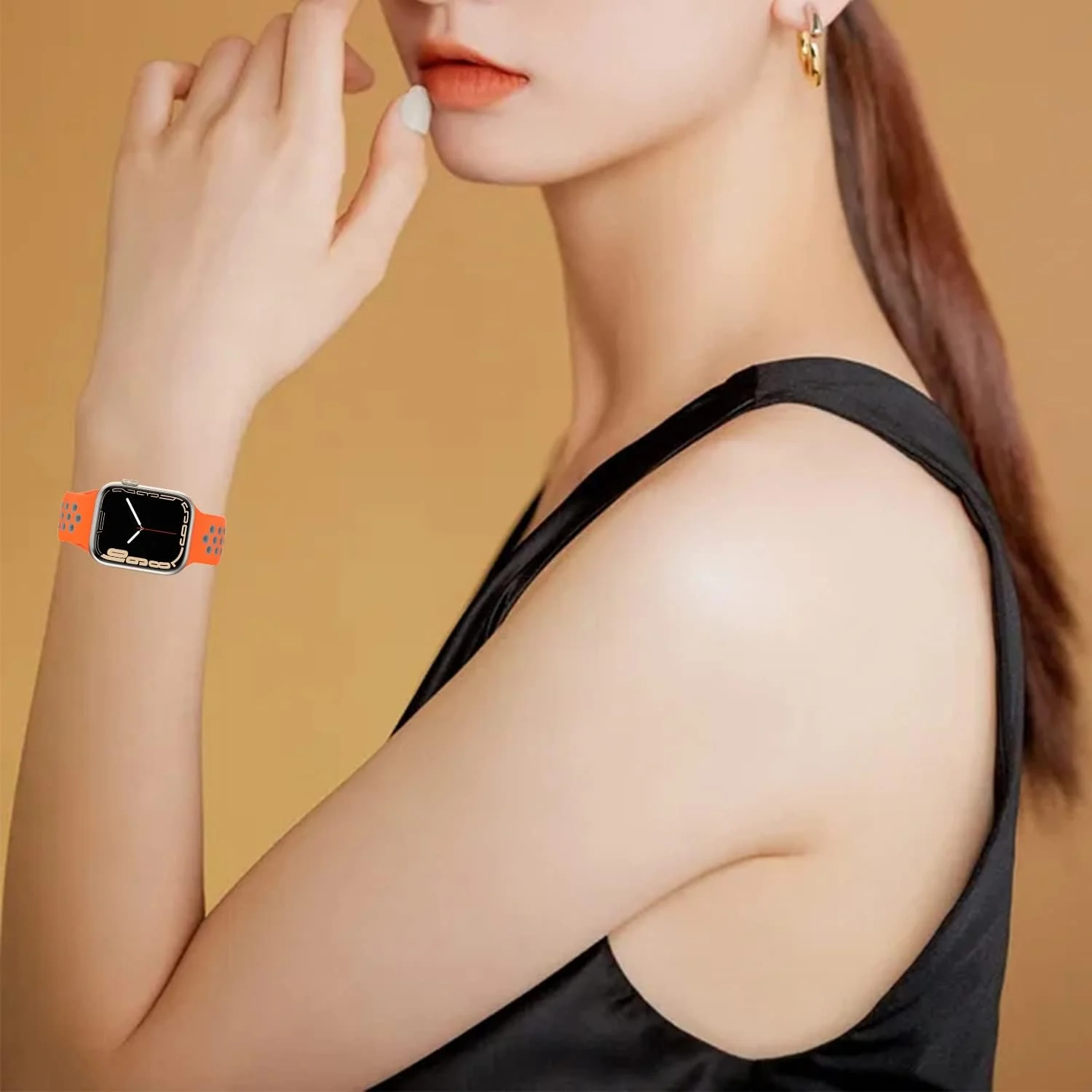 DL3 Mobilak Sport Strap For Apple Watch 49mm 45mm 44mm 42mm 41mm 40mm 38mm, Breathable Silicone Double Hole Band, for iWatch Ultra 2 Series 9 8 7 6 5 4 3 SE (&, 42mm/44mm/45mm/49mm) - Orange & Grey