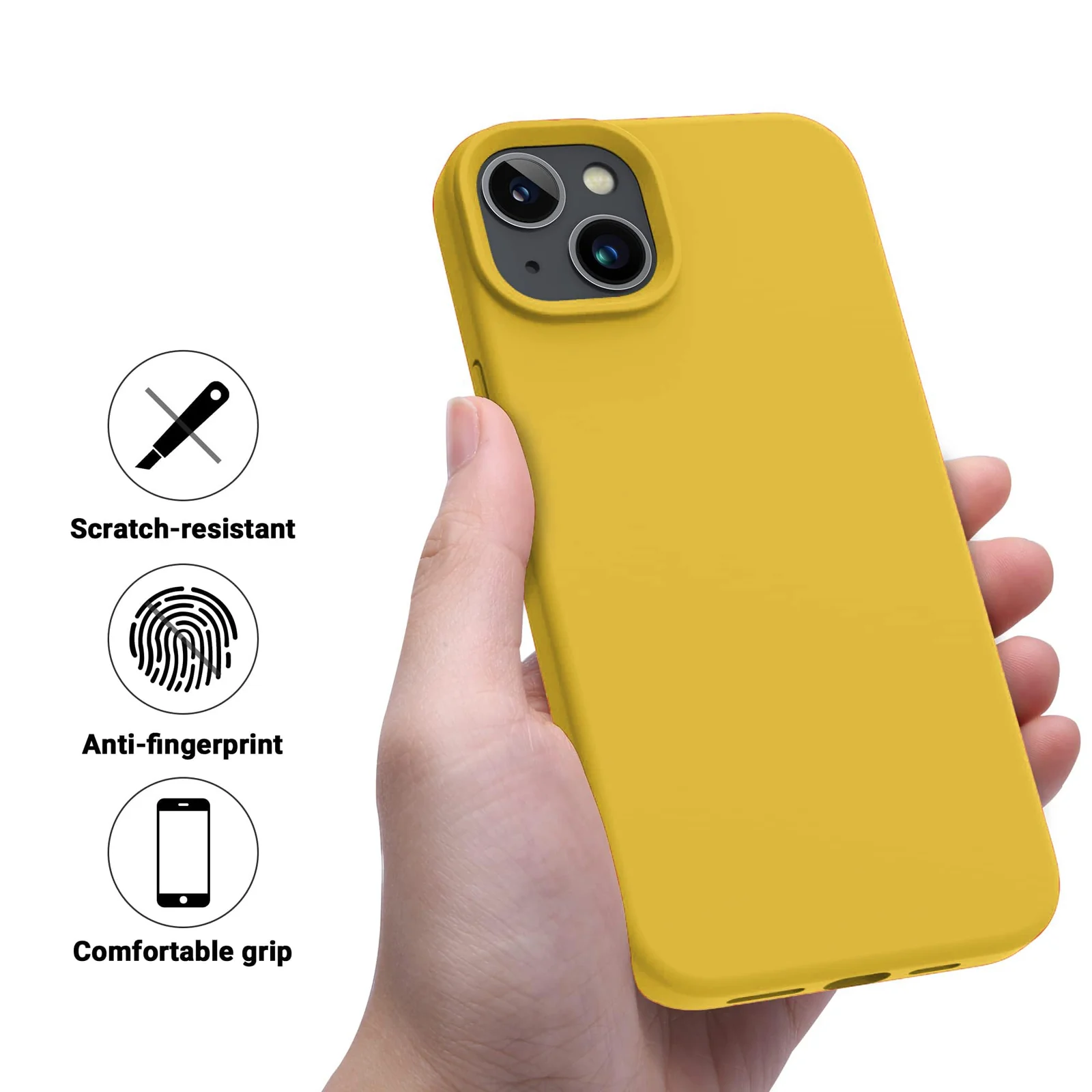 DL3 Mobilak Liquid Silicone Protective Case for iPhone 15 with Camera Protection and Microfiber Lining - Yellow