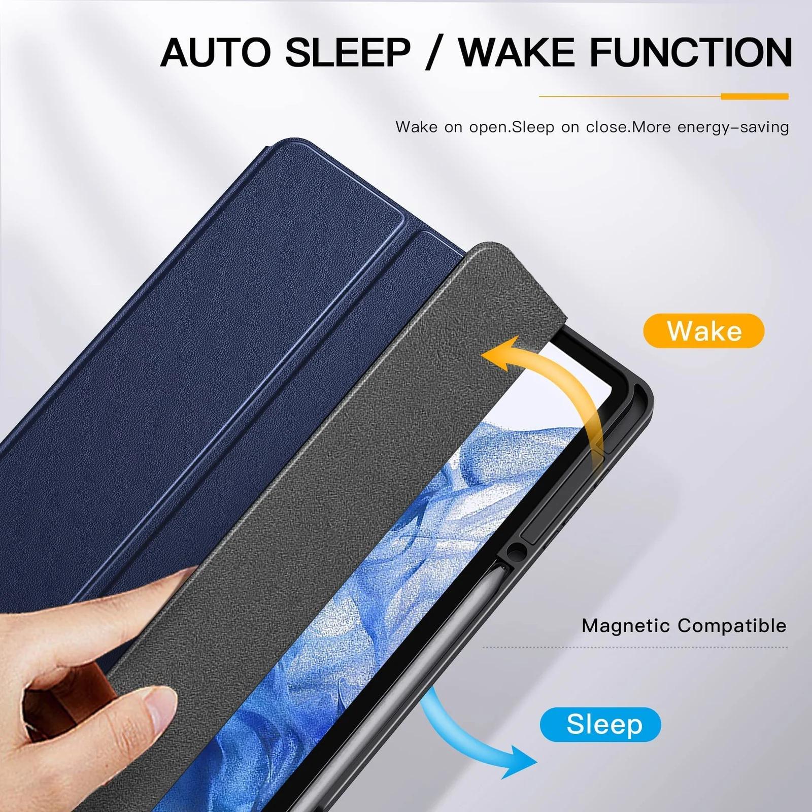 DL3 Mobilak Smart Case for Samsung Galaxy Tab S8 Plus 2022/S7 FE/S7 Plus 12.4 with Pencil Holder, Soft TPU Smart Stand Back Cover Auto Wake/Sleep Feature - Blue