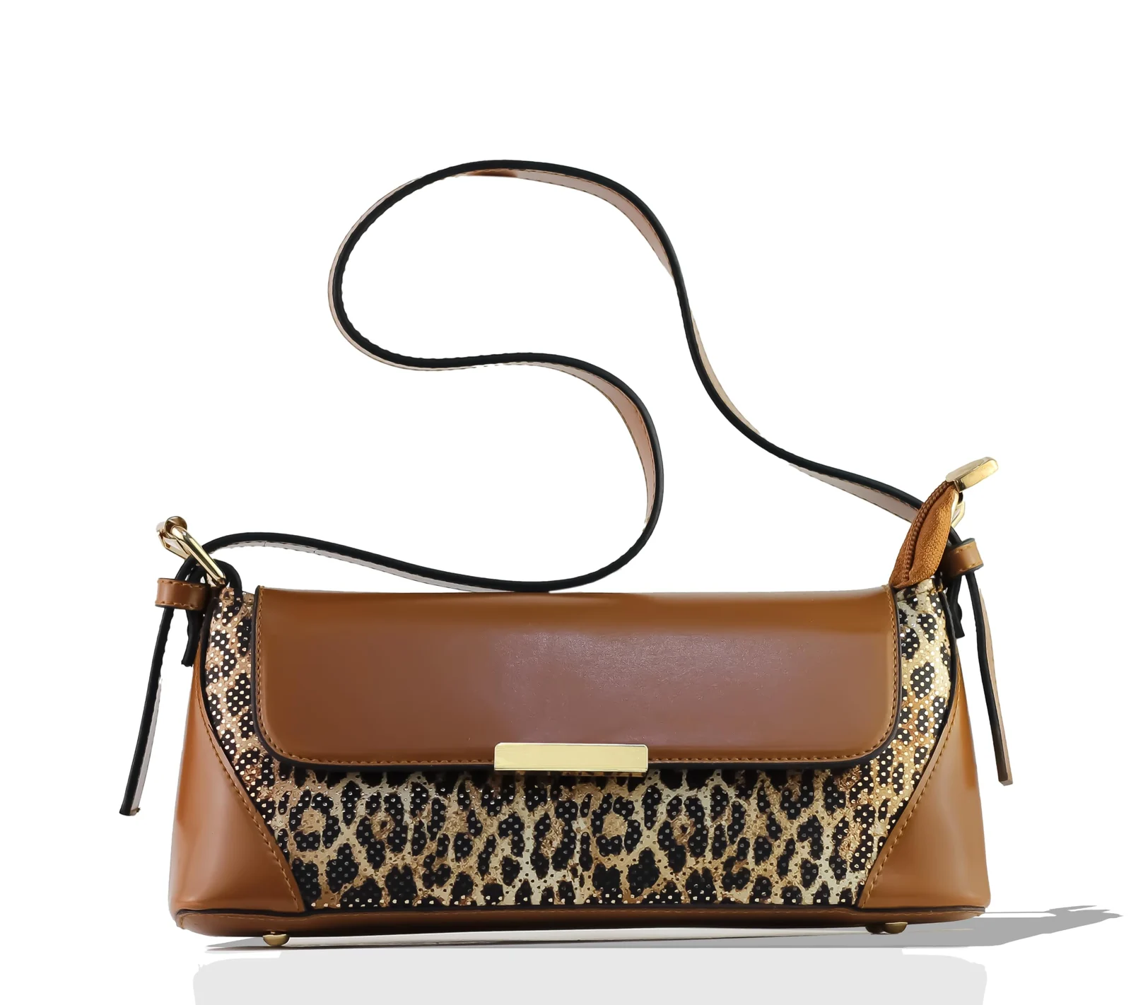 Mobigon Elegant Women’s Baguette Shoulder Bag with Magnetic Gold Clasp, Textured Faux Leather, Zippered Main Compartment & Inner Pocket for Formal & Daily Use