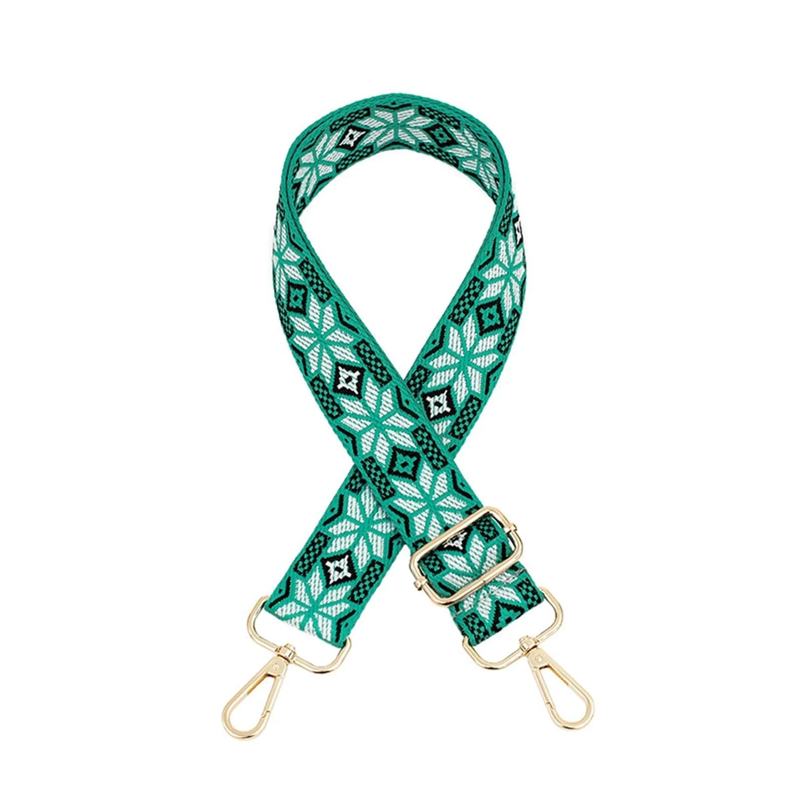 DL3 Mobilak Adjustable Wide Crossbody Bag Strap for Women, Replacement Shoulder Strap for Handbags, Totes & Purses with Elegant Embroidered Pattern and Metal Hooks - Green/White/Black