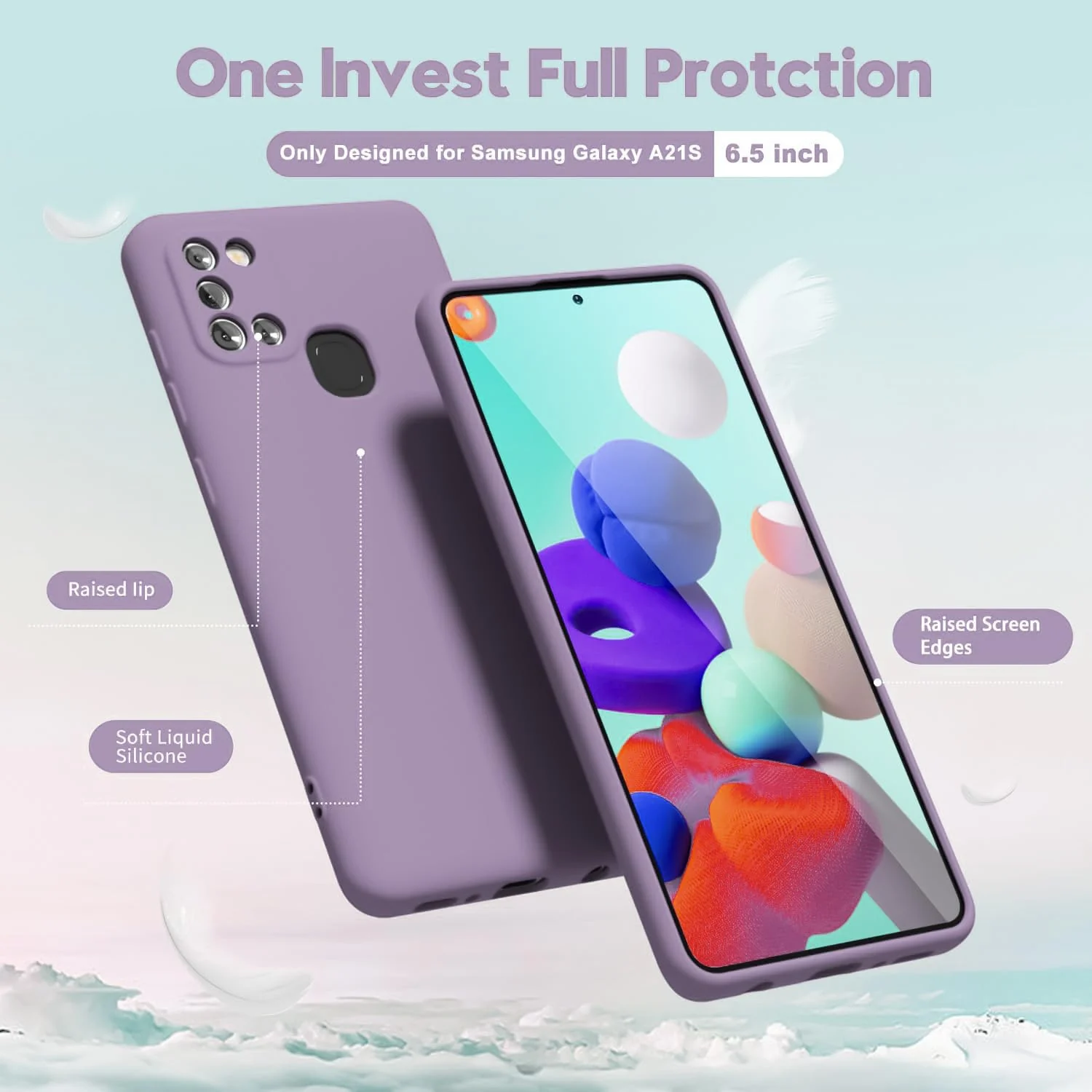 DL3 Mobilak Soft Silicone Protective Case for Samsung Galaxy A21s with Microfiber Lining and Shockproof Design - Lavender
