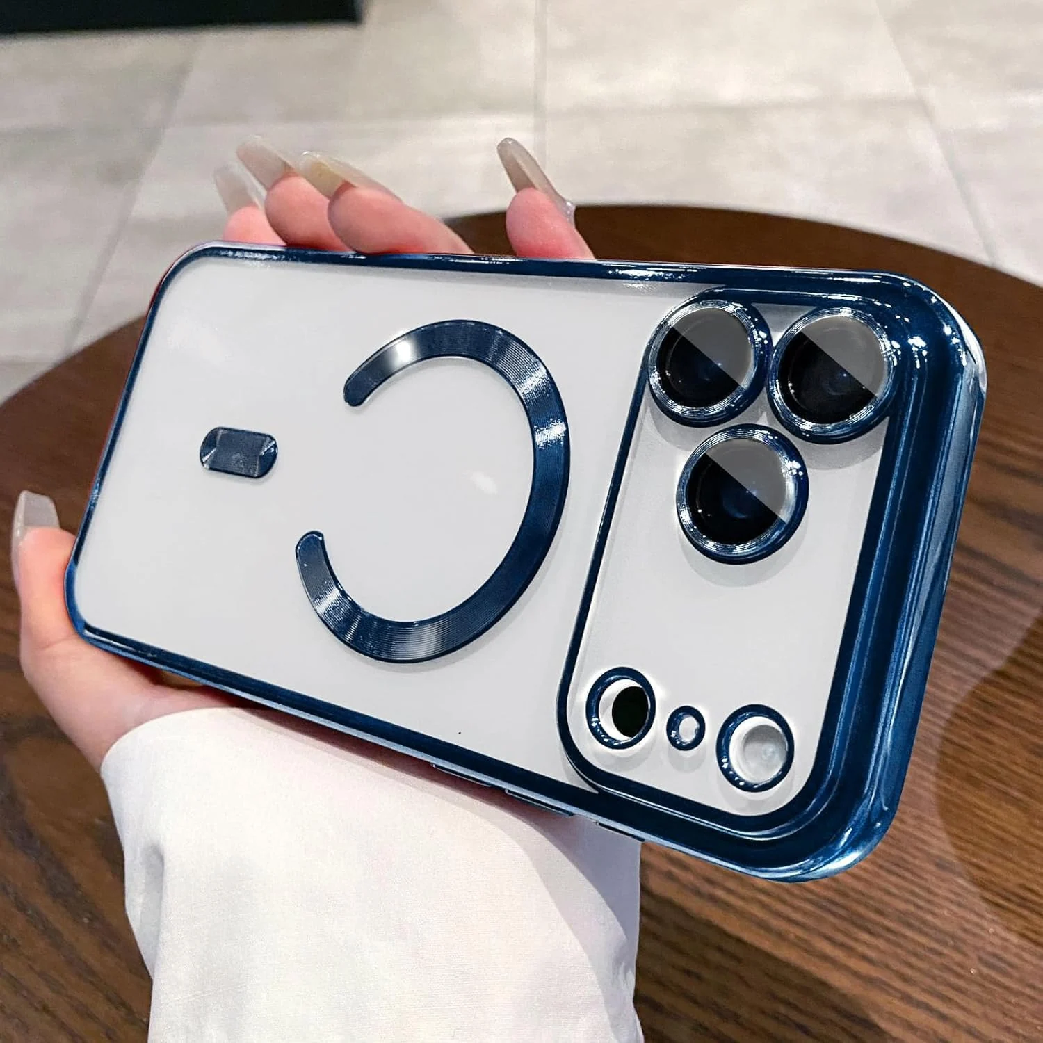 DL3 Mobilak For iPhone 17 Pro Magnetic Case, Compatible with MagSafe, Built-in Camera Lens Protector, Luxury Plating Soft TPU Clear Shockproof Slim Thin Cover - Blue