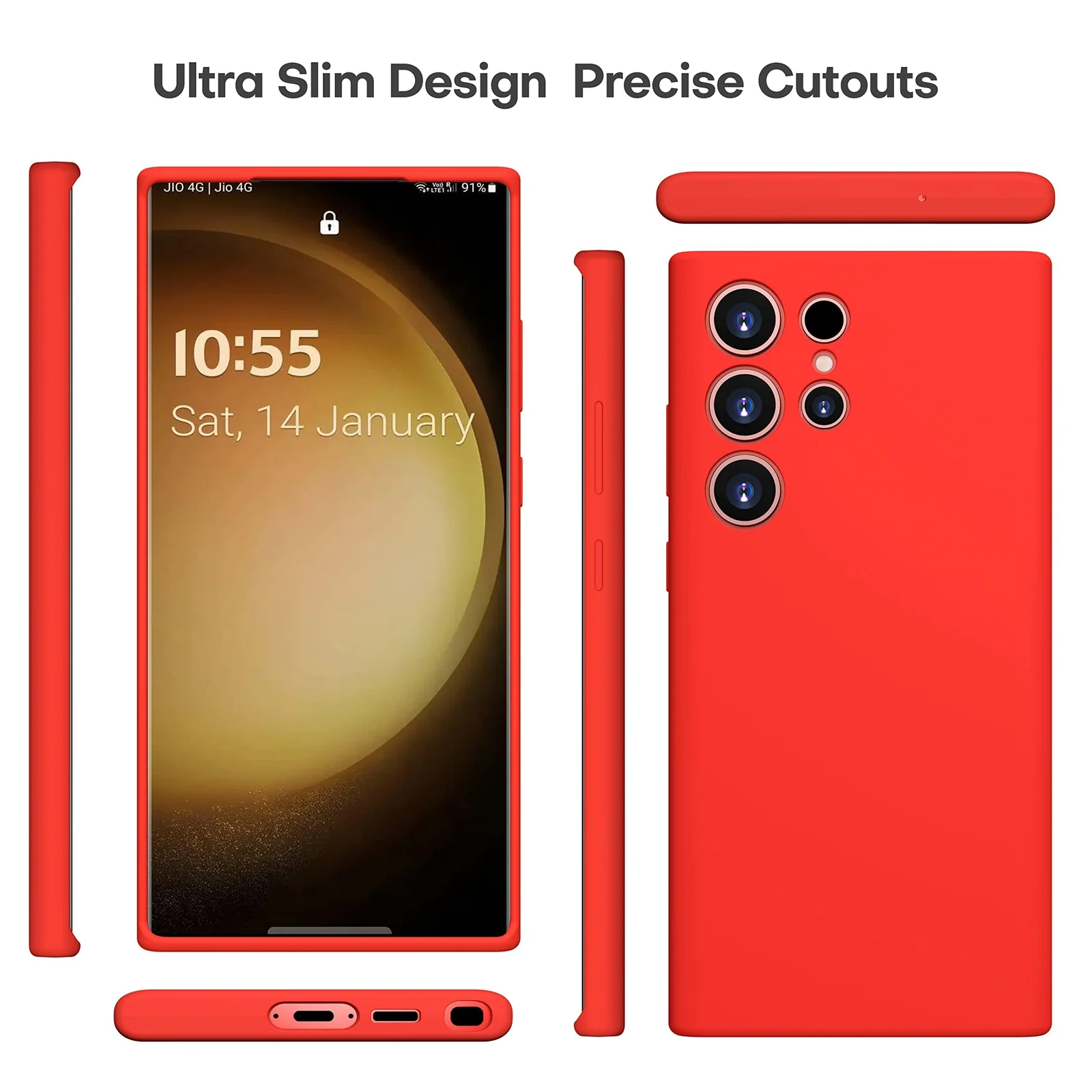 DL3 Mobilak Soft Silicone Protective Case for Samsung Galaxy S22 Ultra 5G with Microfiber Lining and Shockproof Design - Red