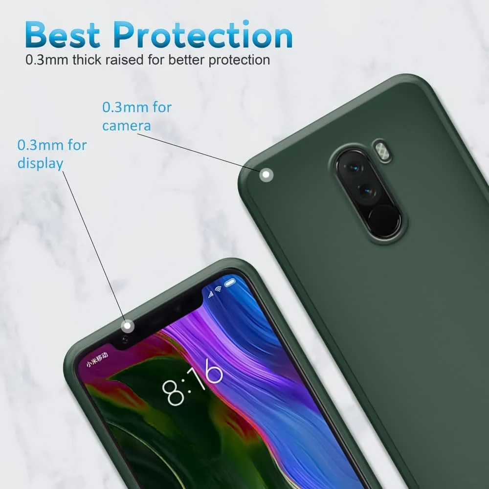 DL3 Mobilak Liquid Silicone Protective Case for Xiaomi Poco F1 with Microfiber Lining and Shockproof Design - Light Green