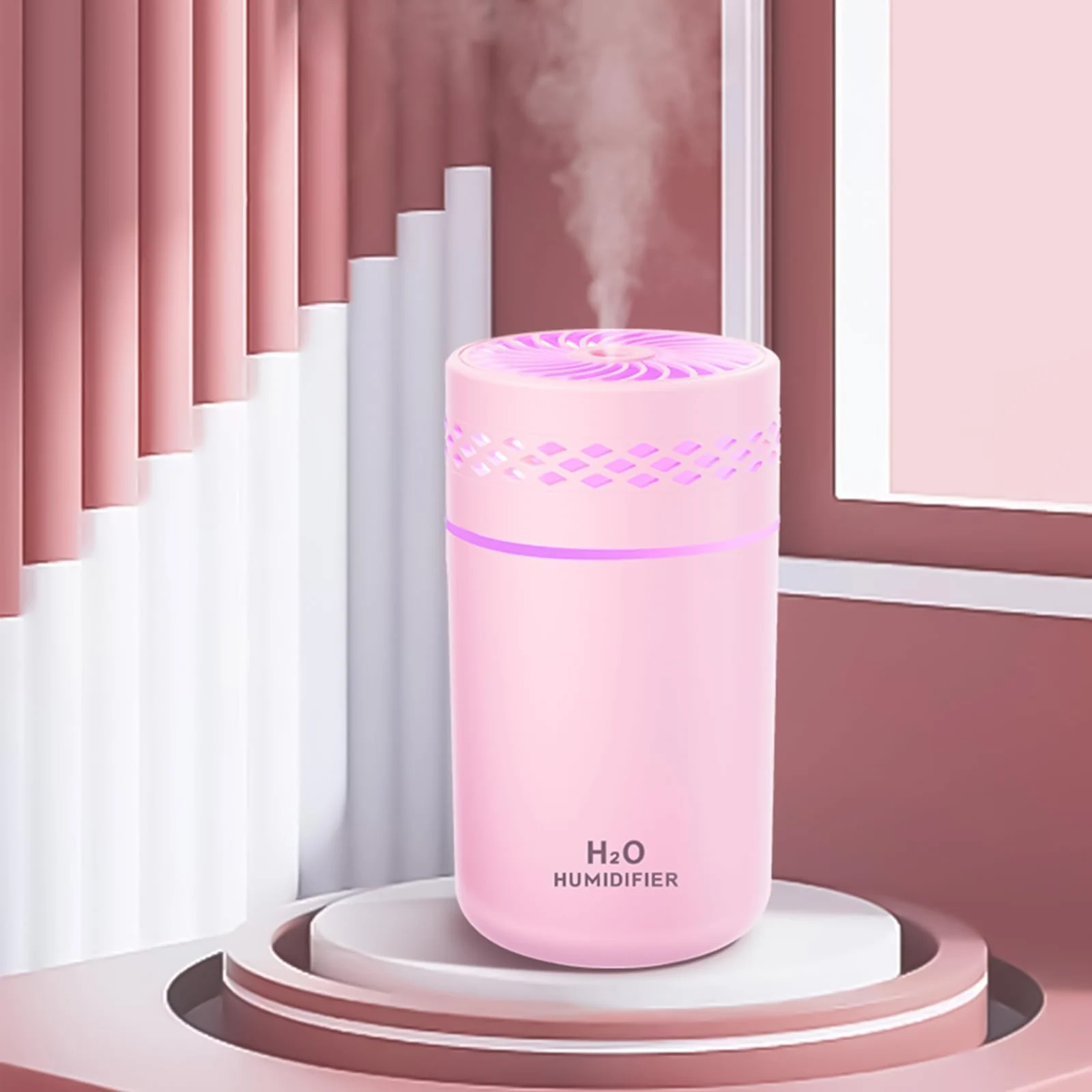 Mobigon Wood Cool Mist Ultrasonic Humidifier for Room Moisture, Aroma Diffuser for Home, 260ml Essential Oil Diffuser with 7 Colorful Night Light, Auto Shut-Off, Home, Office, car - Pink
