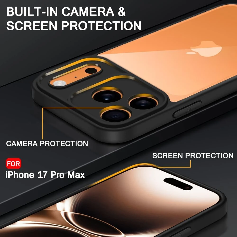 DL3 Mobilak Clear TPU Case for iPhone 17 Pro Max 6.9 Inch, Supports wireless charging, Shock-absorbing protection, Anti-fingerprint finish - Black