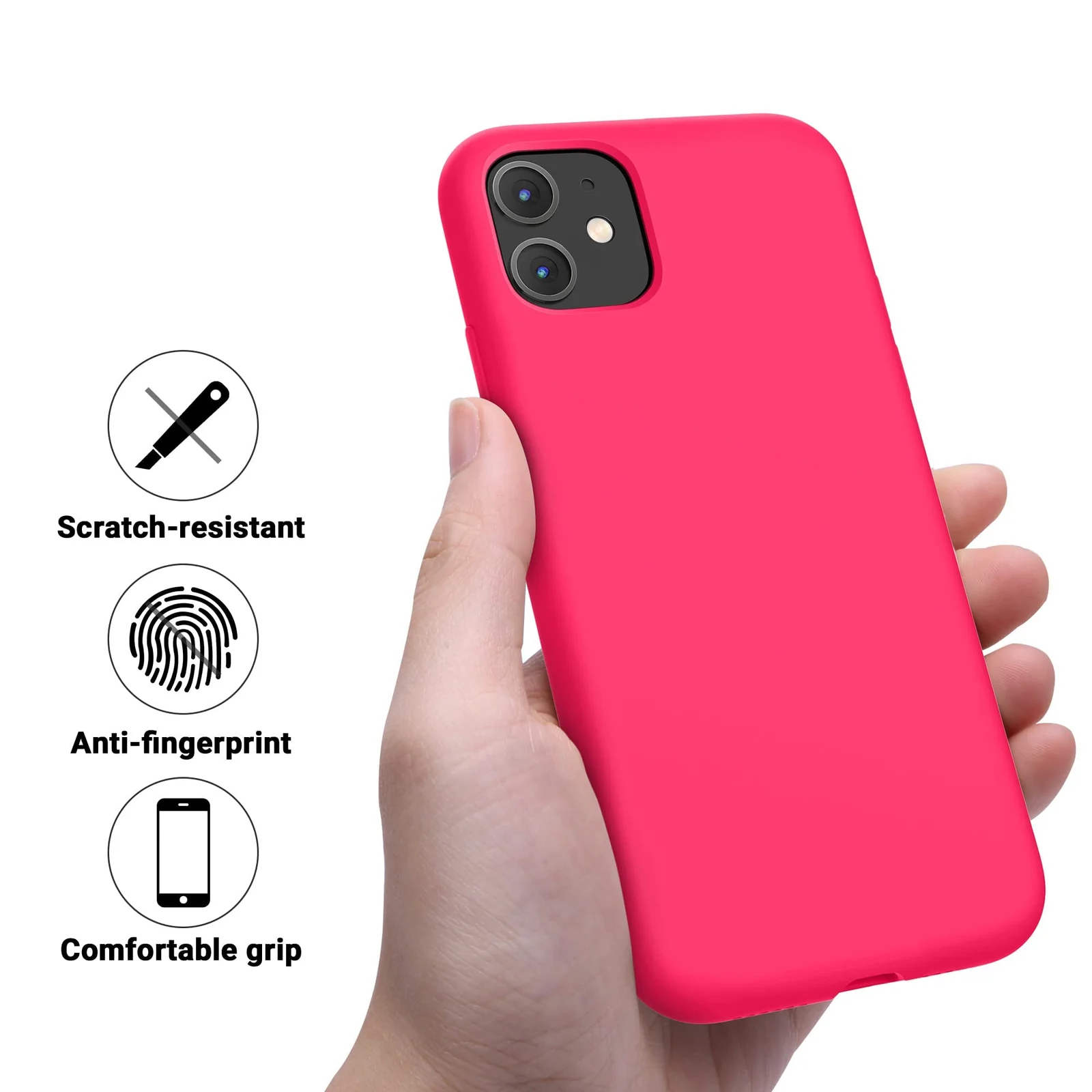 DL3 Mobilak Liquid Silicone Protective Case for iPhone 11 (6.1 Inch) with Camera Protection and Microfiber Lining - Neon Pink