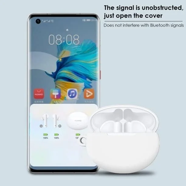 DL3 Mobilak Silicone Case Compatible with Huawei FreeBuds 6i Earbuds, Soft Silicone Protective Case Cover, Shockproof Sleeve with Carabiner For Huawei FreeBuds 6i - White