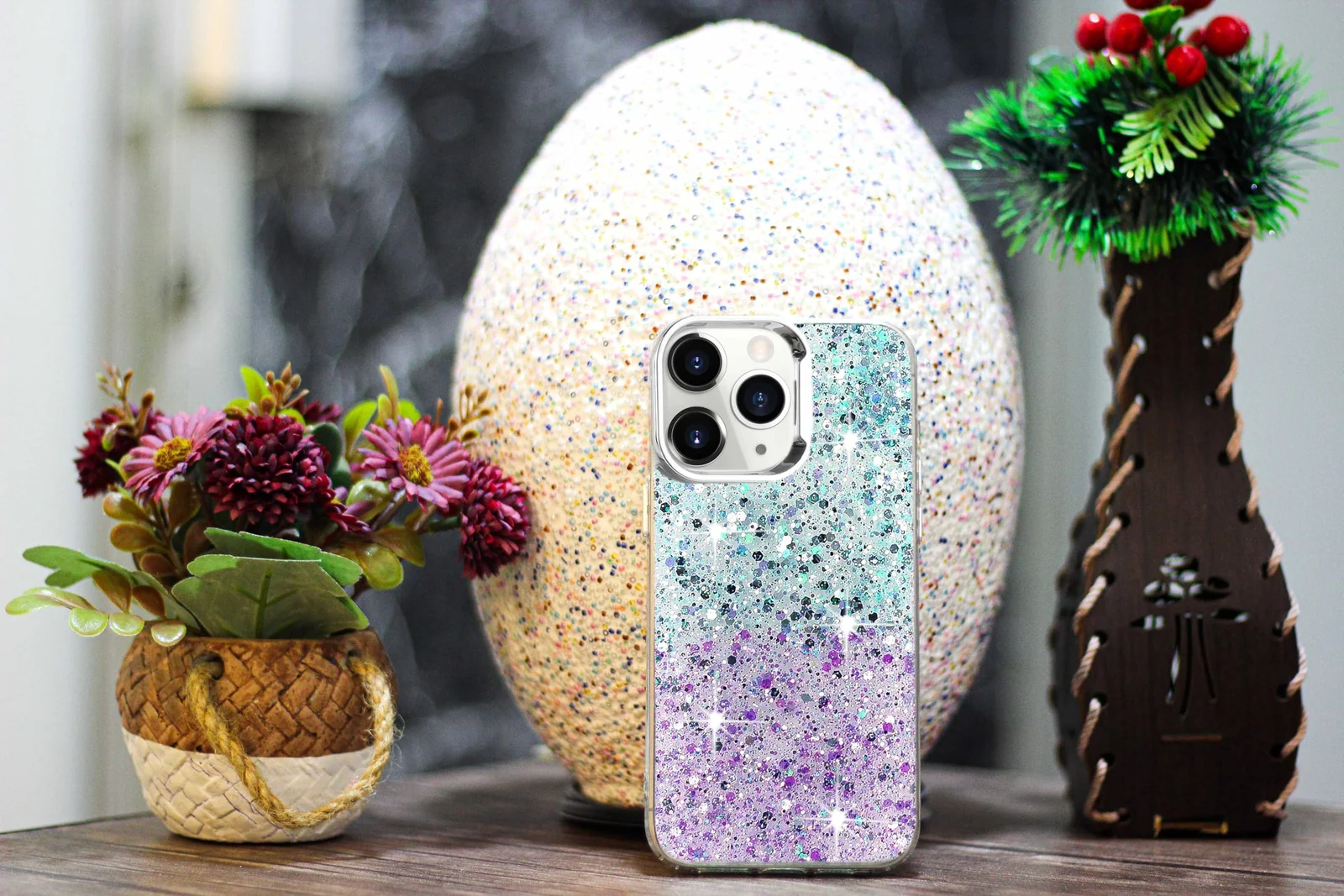 DL3 Mobilak Glitter Protective Case for OPPO Reno 8 Pro 5G / Reno8 Pro + Plus 5G, Supports wireless charging, Camera protection, Shock-absorbing protection - Green Purple