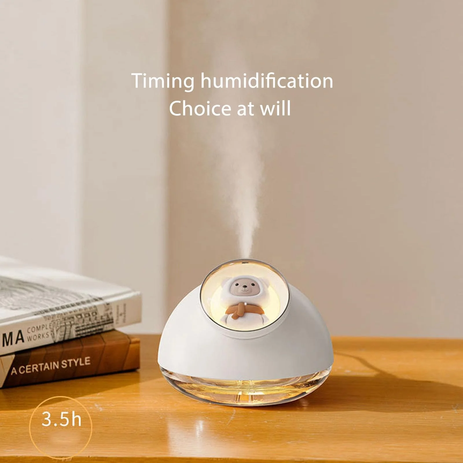 Mobigon Wood Cool Mist Ultrasonic Humidifier for Room Moisture, Aroma Diffuser for Home, 160ml Essential Oil Diffuser with 7 Colorful Night Light, Auto Shut-Off, Home, Office, car - White