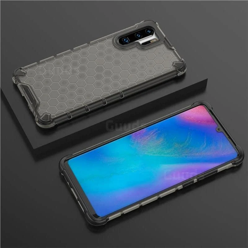 DL3 Mobilak Honeycomb Protective Case for Huawei P30 Pro, Shock-absorbing protection, Transparent design, Slim, lightweight profile - Black