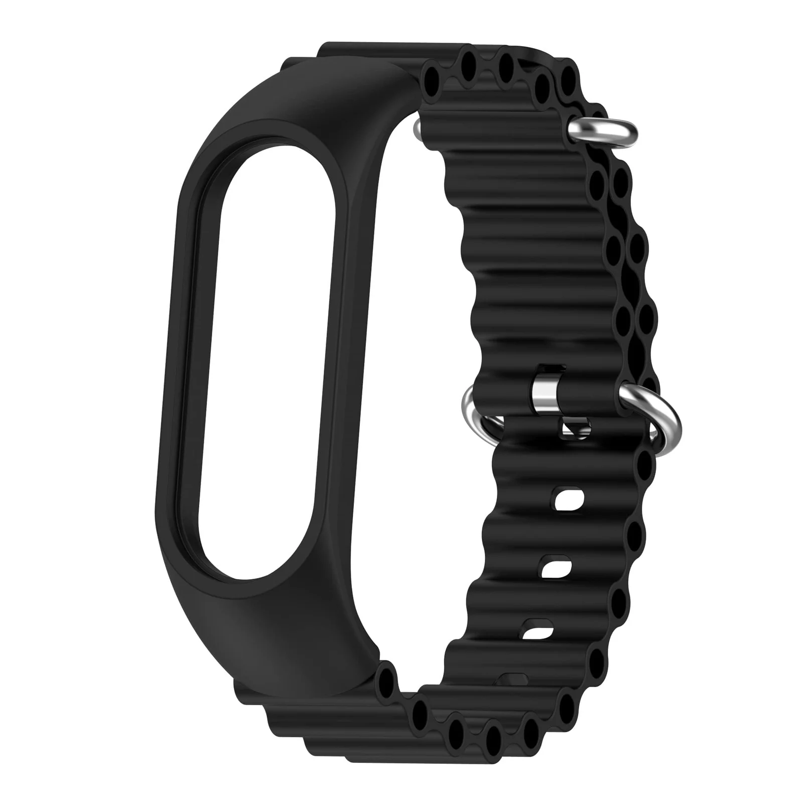 DL3 Mobilak Ocean Band for Xiaomi Mi Band 7/Mi Band 6/Mi Band 5/Mi Band 4/Mi Band 3, Adjustable Silicone Stretchy Sport Strap Women Men Replacement Wristband - Black