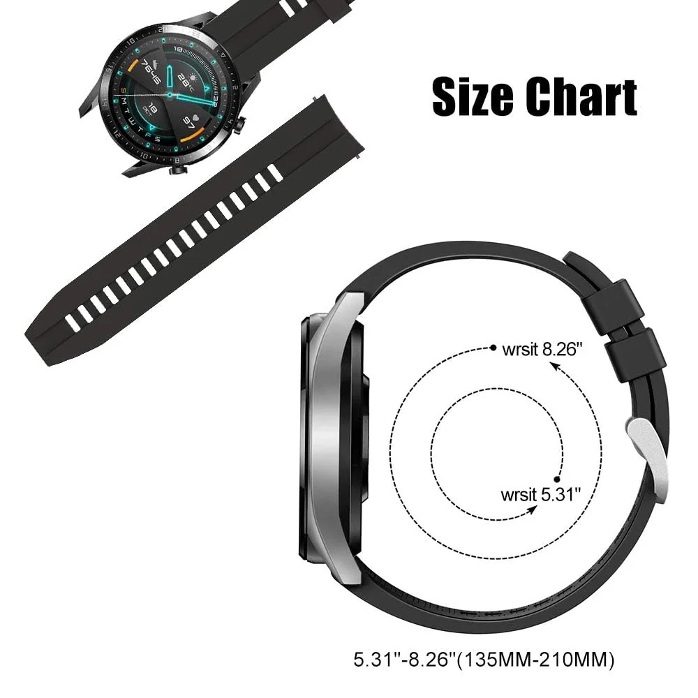 DL3 Mobilak Strap Silicone Band 22MM For Samsung galaxy watch 3 45mm /watch 46mm/Gear S3/Huawei watch GT3 46MM/GT2E/GT 46mm/GT2 Pro/GT2 46MM/honor Magic Watch2 46mm/Amazfit GTR4/GTR3/2/2e - Black