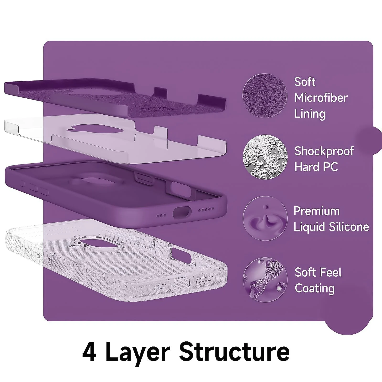 DL3 Mobilak Liquid Silicone Case for iPhone 16 6.1-inch, Supports wireless charging, Shock-absorbing protection, Scratch-resistant surface - Violet