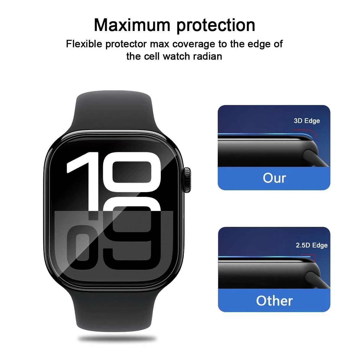 DL3 Mobilak Screen Protector For for Apple Watch Series 10 42mm, 3D Curved Soft Edge Protective Film [Anti-Scratch] [Bubble Free] [Ultra Shatterproof] [High Sensitive] (Not Glass) - Black