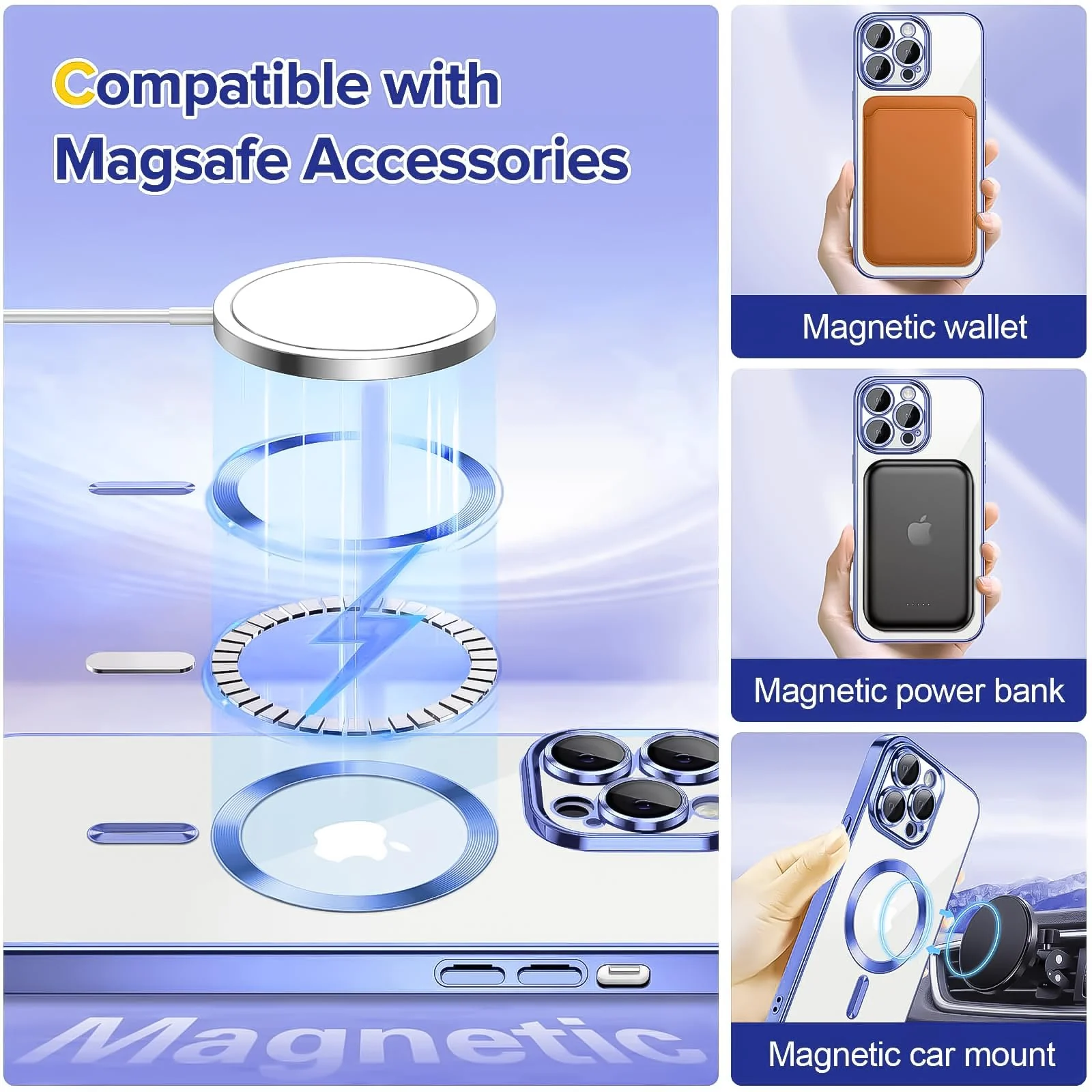 DL3 Mobilak Case for iPhone 14 Pro Max (6.7 Inch) MagSafe with Camera Lens Protector, Magnetic Clear Case Full Protection Plating Anti-Scratch Slim Thin Case Cover - Light Purple