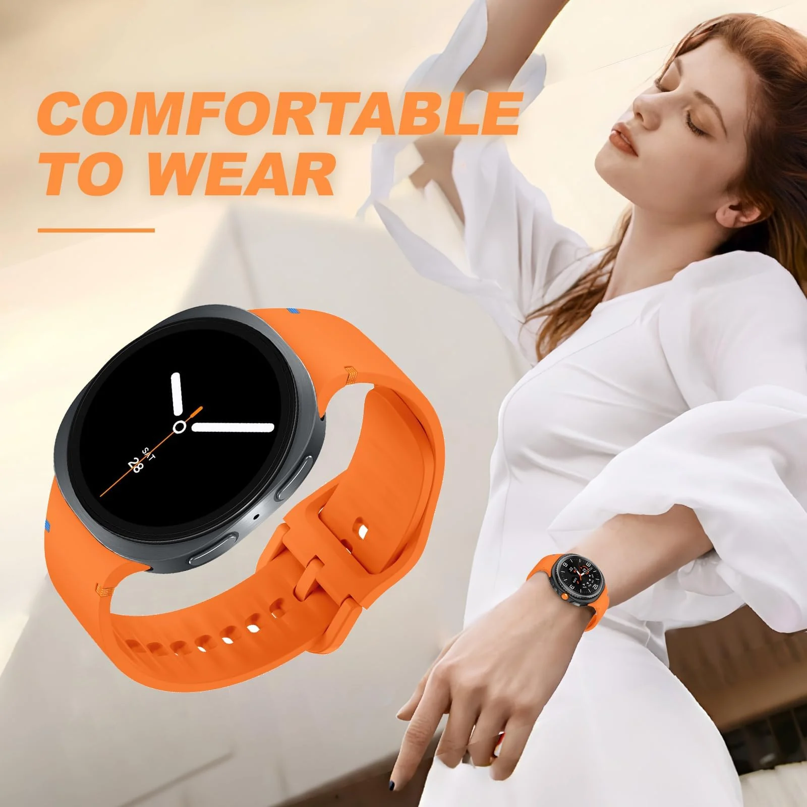 DL3 Mobilak Silicone Bands Compatible with Samsung Galaxy Watch 8 Band 40mm 44mm, Galaxy Watch 8 Classic Band 46mm, Waterproof Soft Wristband Sport Strap for Galaxy Watch 8 Bands 2025 Women Men - Orange