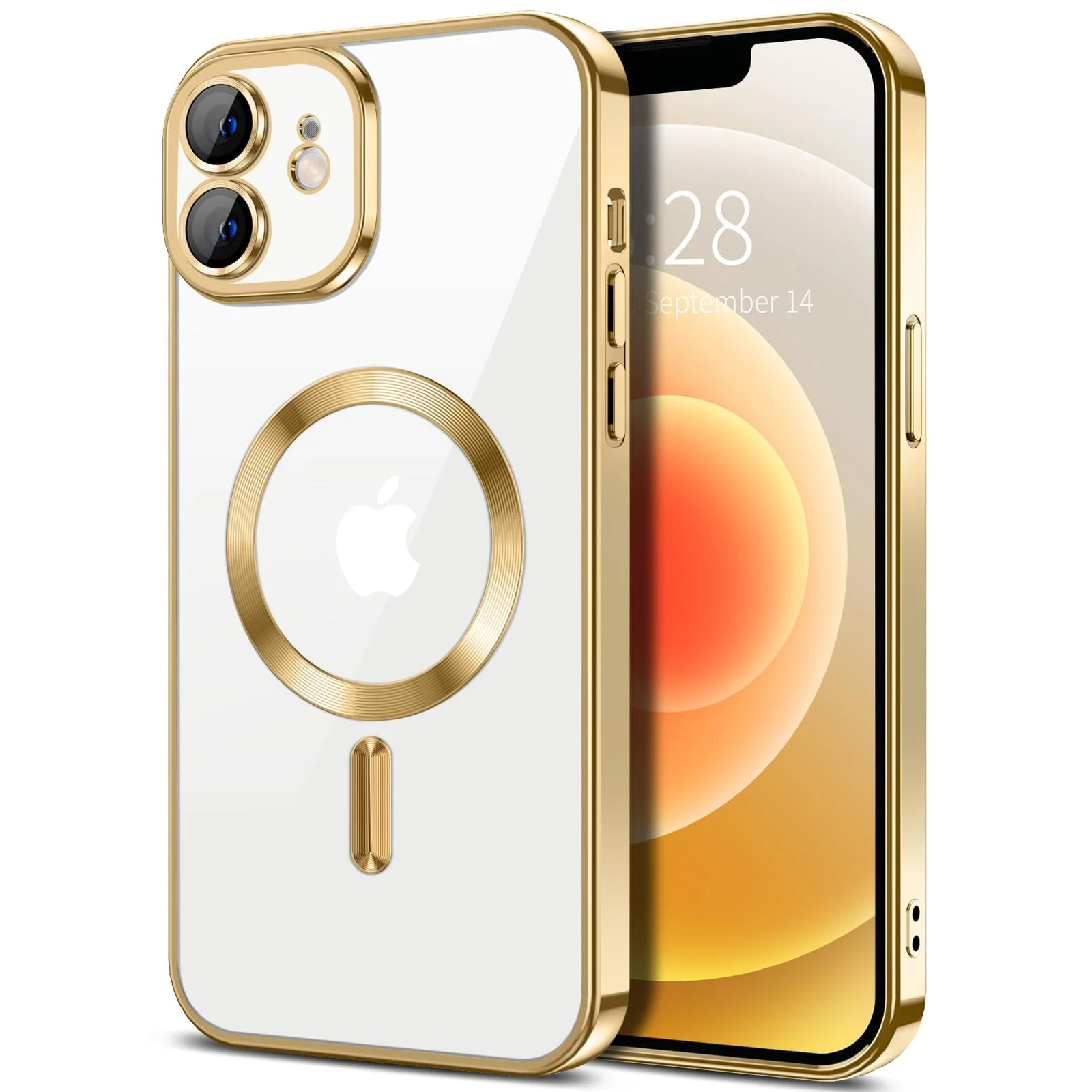 DL3 Mobilak Clear TPU Card Holder Case for iPhone 12 with Camera Protection and Magnetic Car-Mount Support - Gold