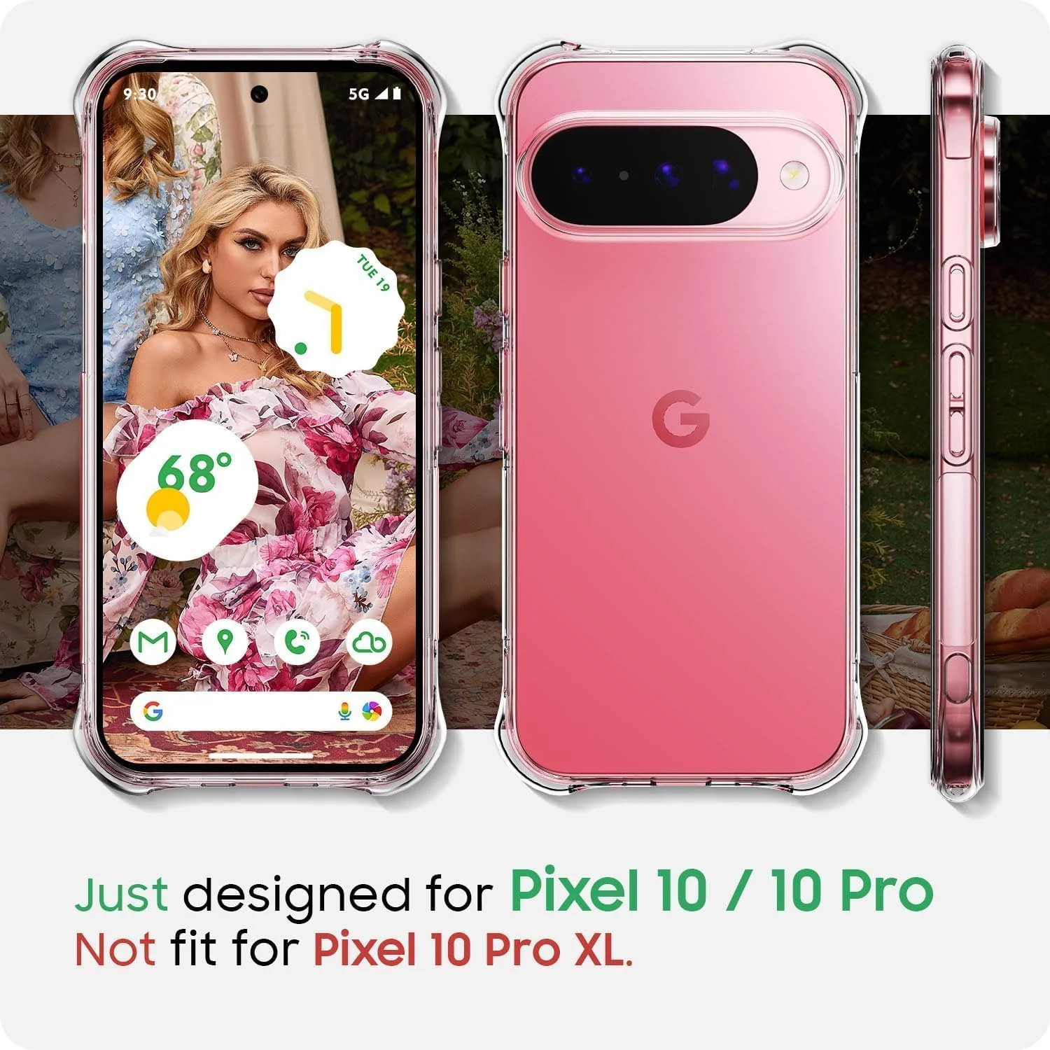 DL3 Mobilak Case Compatible with Google Pixel 10/Pixel 10 Pro, Cover SiliconeTransparent TPU Gorilla Anti-shock Protector Camera Shockproof Corners - Clear