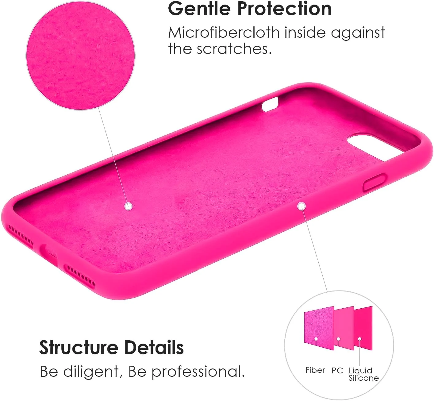 DL3 Mobilak Liquid Silicone Protective Case for iPhone SE 2022, SE 2020, iPhone 7, iPhone 8 with Camera Protection and Microfiber Lining - Hot Pink