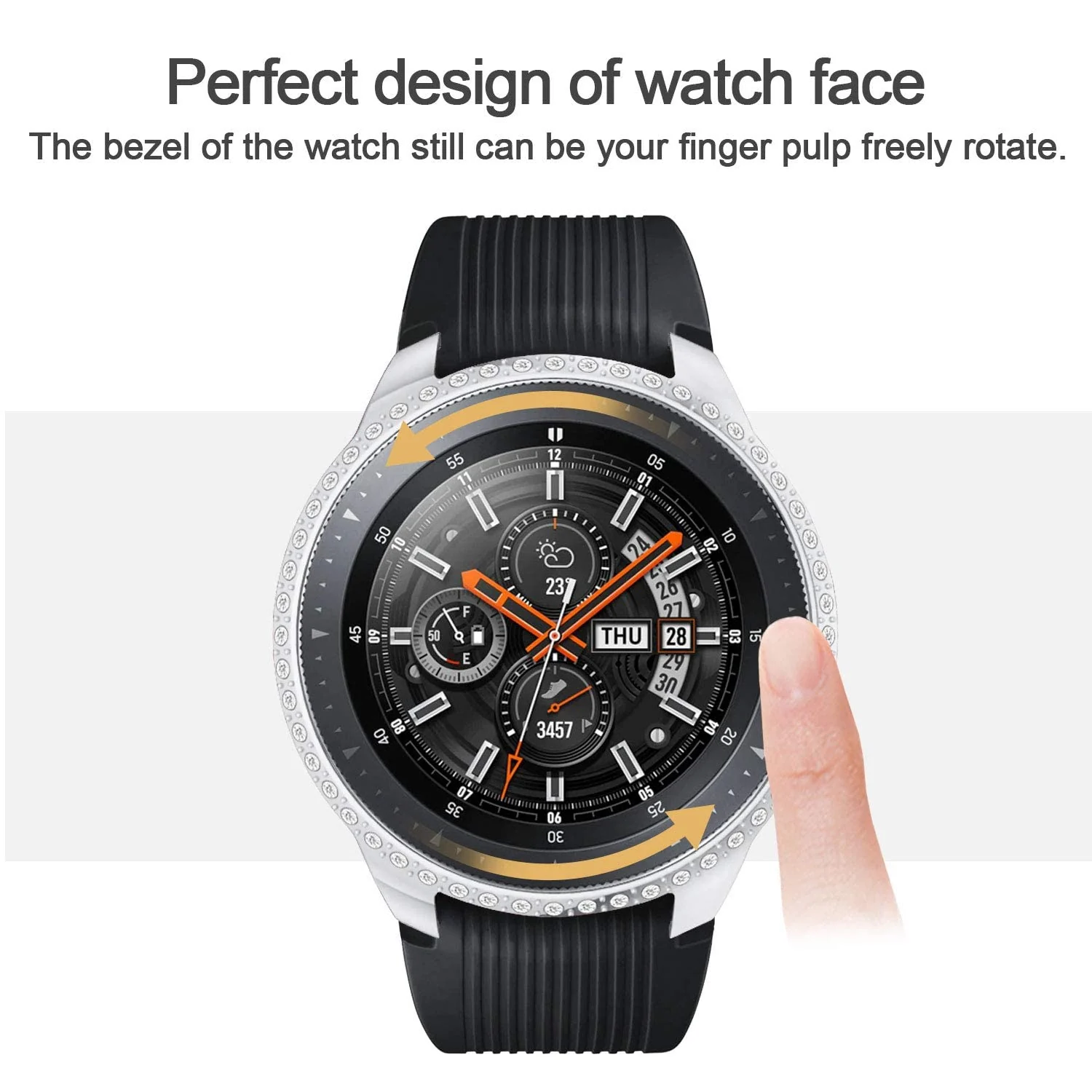 DL3 Mobilak Bumper Diamond Case Compatible with Samsung Galaxy Watch 46mm, Gear S3 Frontier Case (NOT fit for -R770), Bling Crystal Diamonds PC Plastic Protector Case Cover Frame - Silver