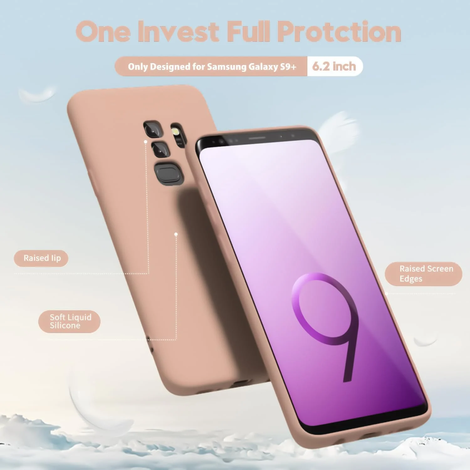 DL3 Mobilak Liquid Silicone Protective Case with Soft Microfiber Lining with Full Camera Protection for Samsung Galaxy S9 Plus - Light Orange