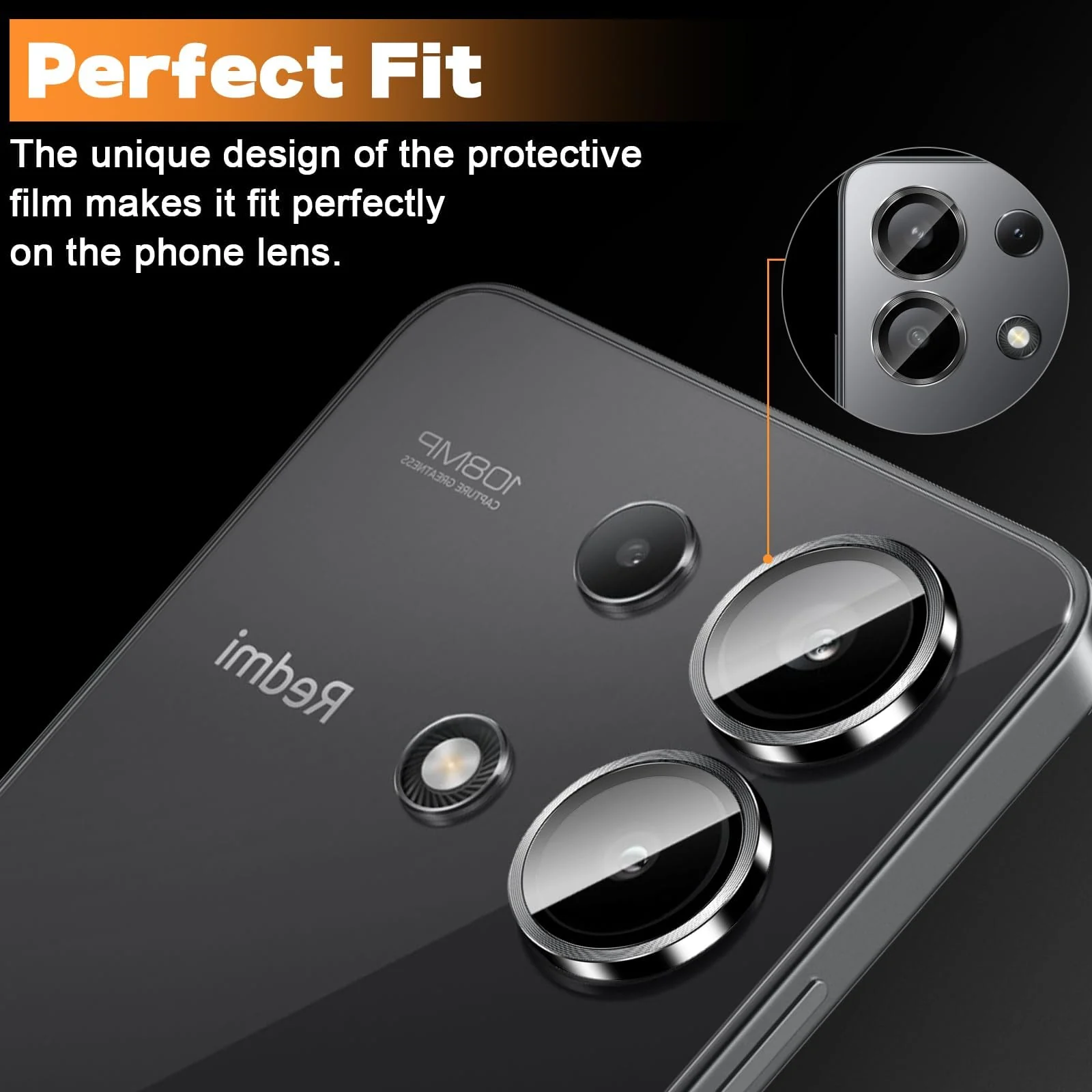 DL3 Mobilak Camera Lens Protector for Honor X8C Accessories, 9H Tempered Glass Metal Individual Ring Camera Cover Screen Protector, Case Friendly, Anti Scratch - Black
