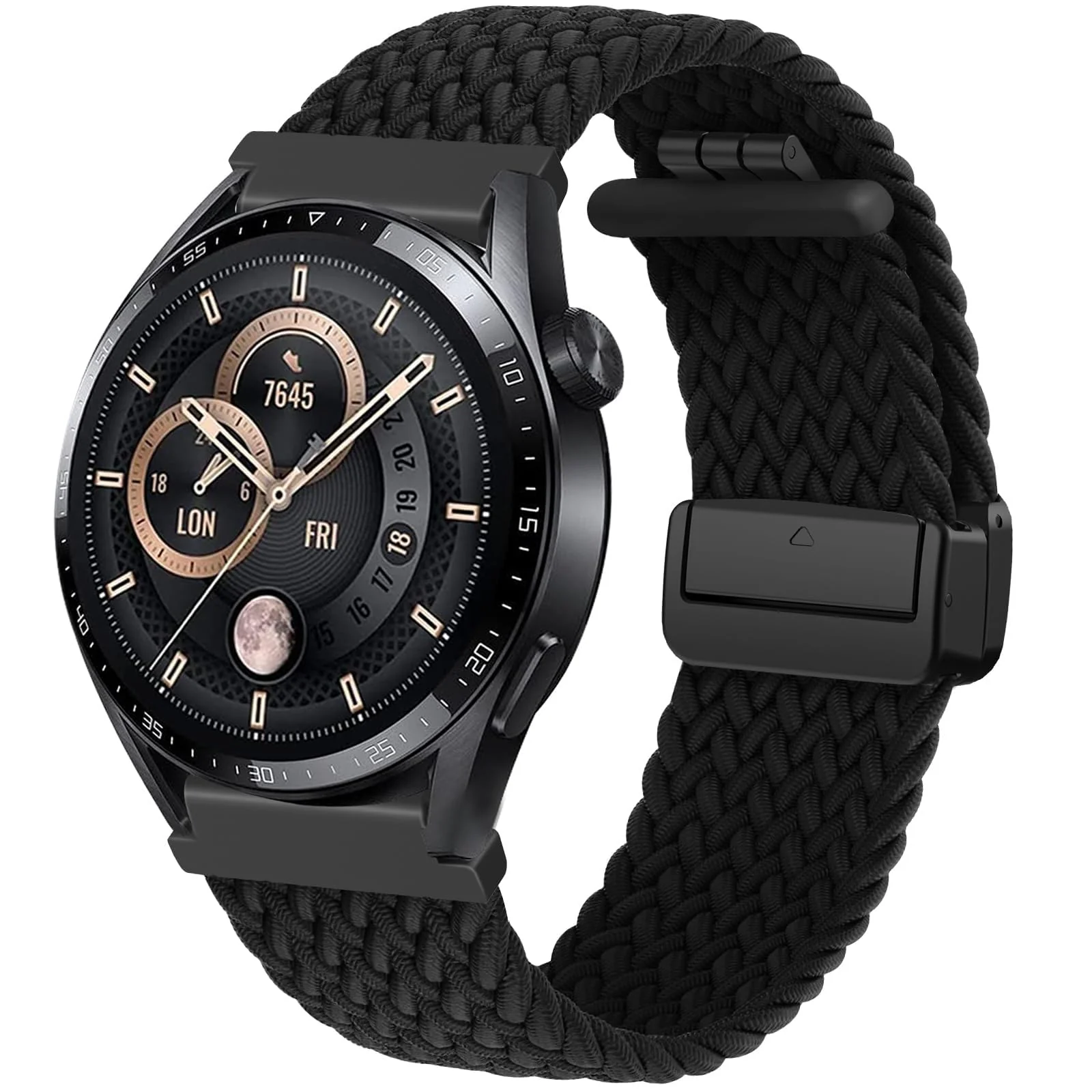 DL3 Mobilak 22mm Magnetic Band for Redmi Watch 5 Active/5 Lite/Samsung Galaxy Watch 3 45mm/Watch 46mm/Gear S3/Huawei watch GT6 GT5 46MM/GT2E/GT6 Pro/GT 5 Pro/Amazfit GTR 4/3, Stretchy Braided Nylon Sport Strap - Black