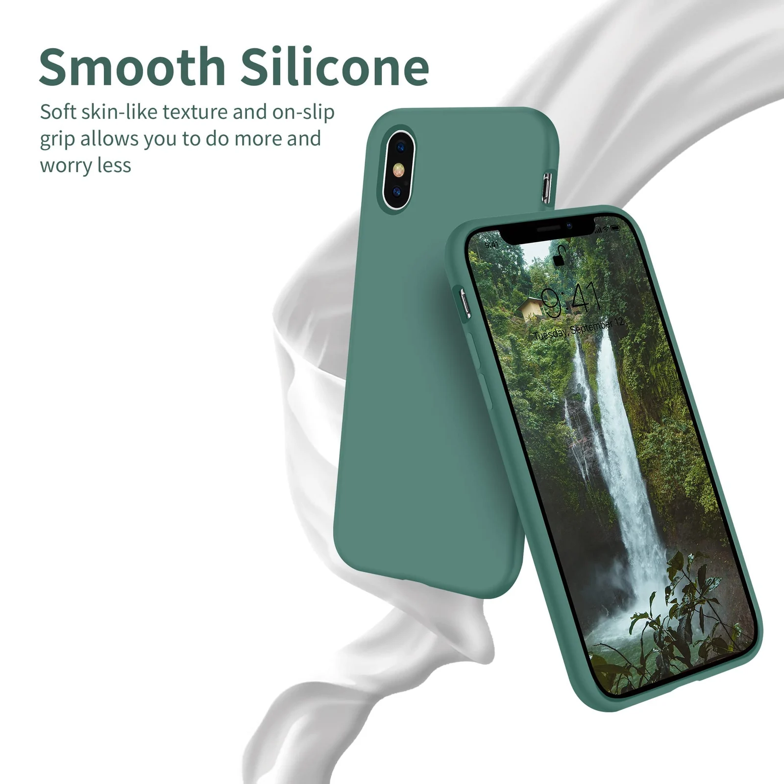 DL3 Mobilak Liquid Silicone Protective Case with Soft Microfiber Lining for iPhone XS Max - Pine Green