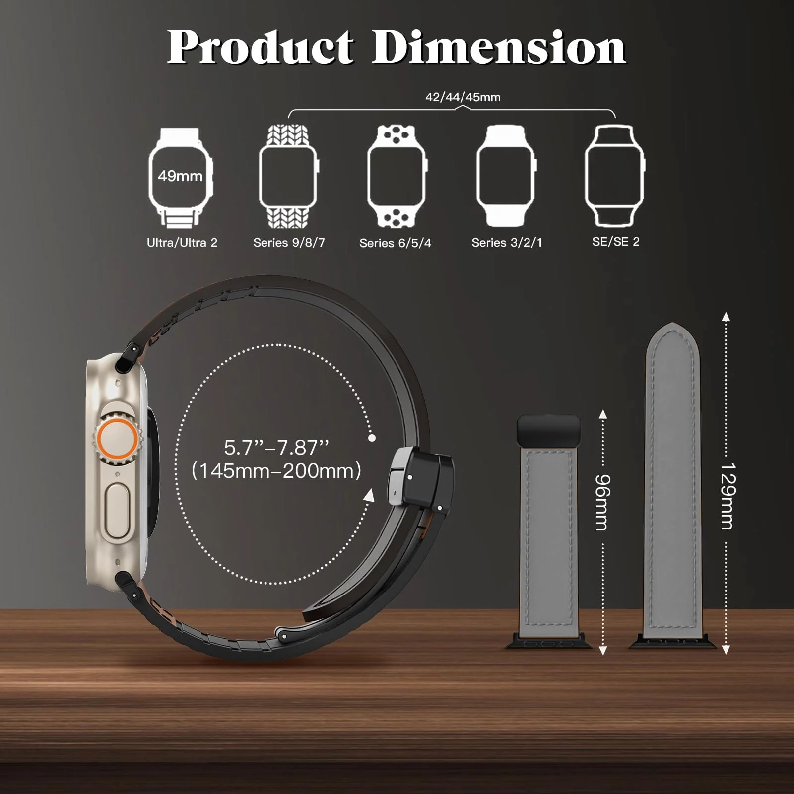 DL3 Mobilak Leather Bands Compatible with Apple Watch Band 49mm 45mm 44mm 42mm, Leather Magnetic Buckle Design Strap For iWatch Ultra Ultra 2 SE Series 9 8 7 6 5 4 3 2 1 Wristband For Men Women - Black
