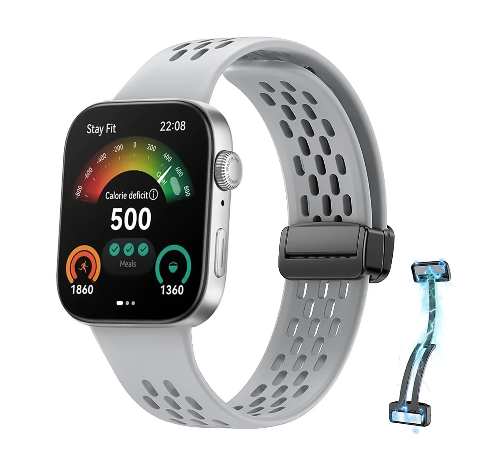 DL3 Mobilak Silicone Strap Compatible with Huawei Watch Fit 3/Fit 4/Fit 4 Pro Magnetic Metal Buckle Sport Silicone Breathable Strap for Men Women Band Quick Release Soft Replacment Wristband - Gray