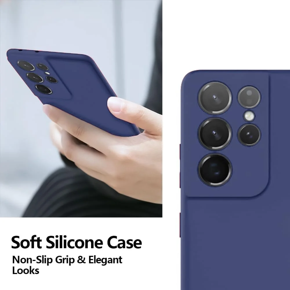 DL3 Mobilak Soft Silicone Protective Case for Samsung Galaxy S21 Ultra 5G with Microfiber Lining and Shockproof Design - Blue 1