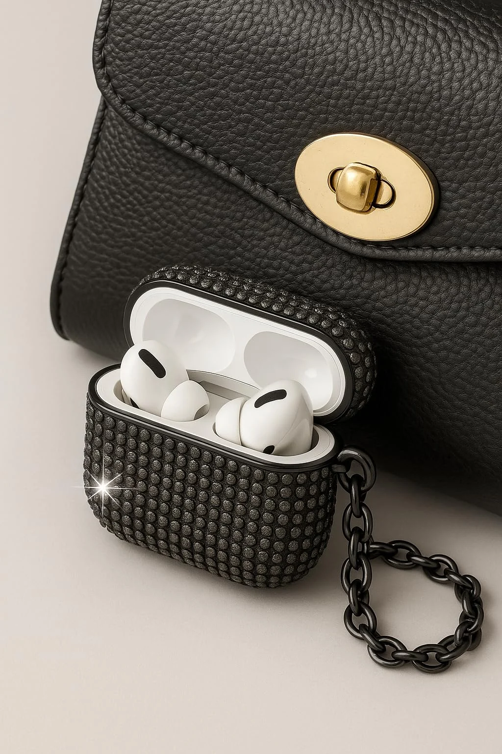 DL3 Mobilak Luxury Rhinestone Case Compatible with AirPods 3, Sparkling Glitter Protective Cover with Metal Hand Chain, Shockproof Ideal Gift for Women & Girls Compatible with AirPods 3rd - Black