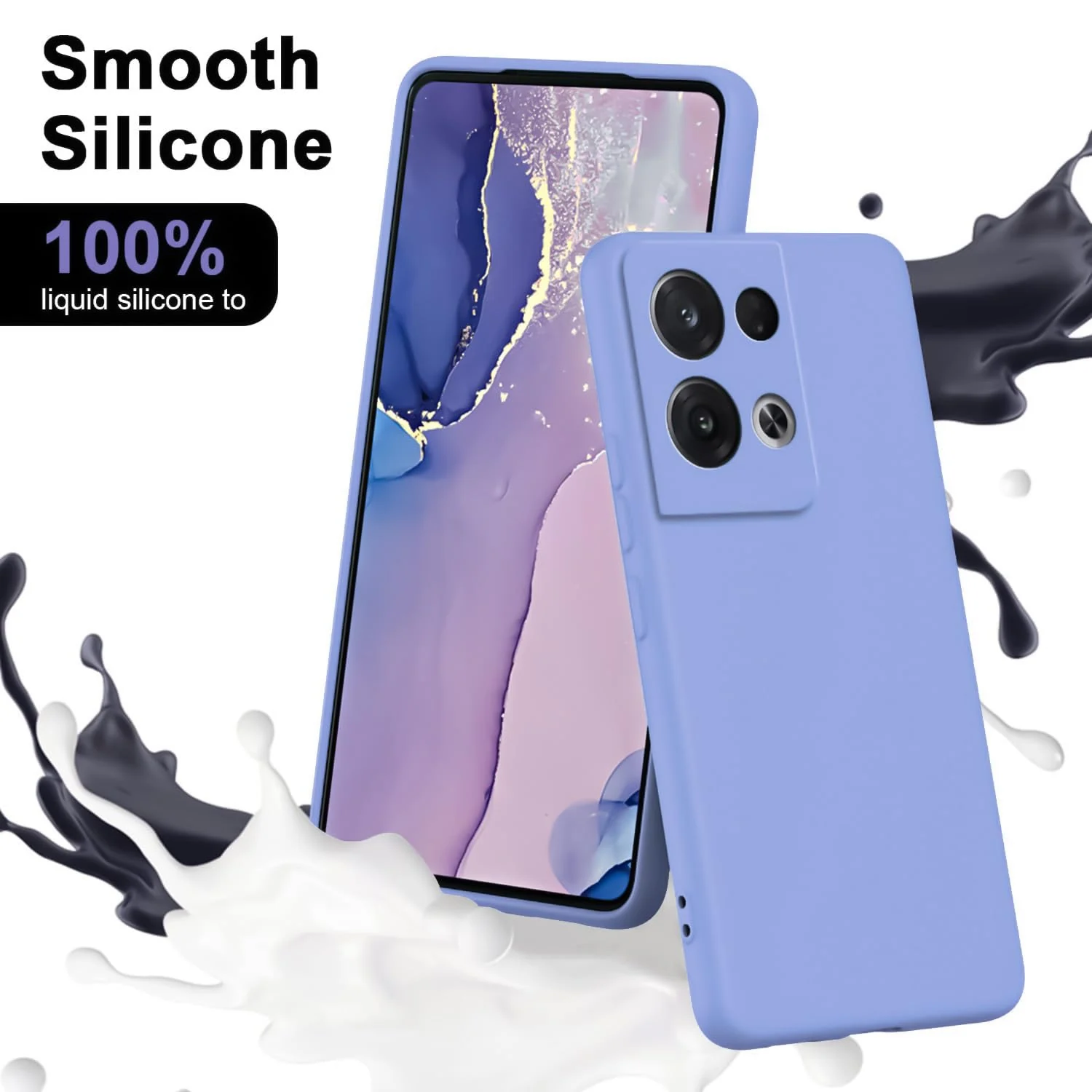 DL3 Mobilak Liquid Silicone Protective Case with Soft Microfiber Lining with Full Camera Protection for OPPO Reno 8 Pro 5G / Reno8 Pro+ Plus 5G - Baby Blue