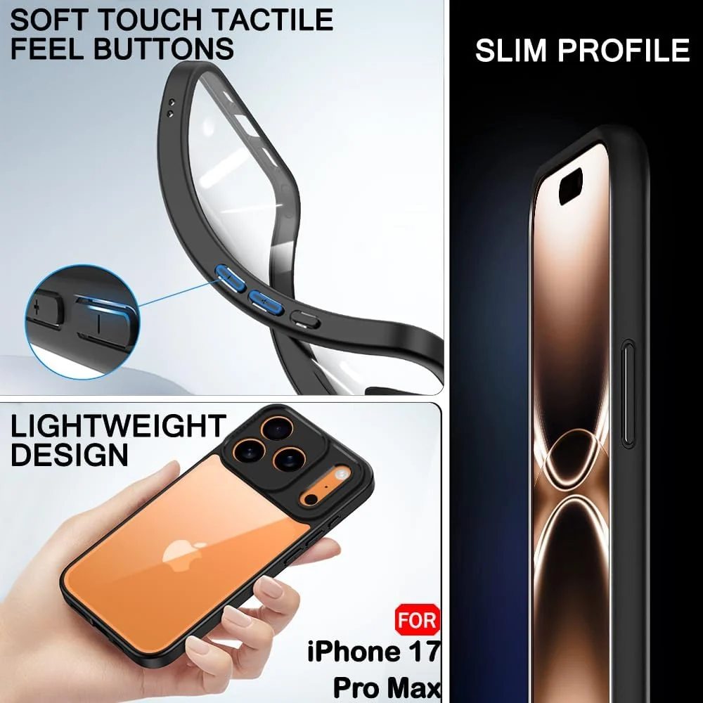 DL3 Mobilak Clear TPU Case for iPhone 17 Pro Max 6.9 Inch, Supports wireless charging, Shock-absorbing protection, Anti-fingerprint finish - Black