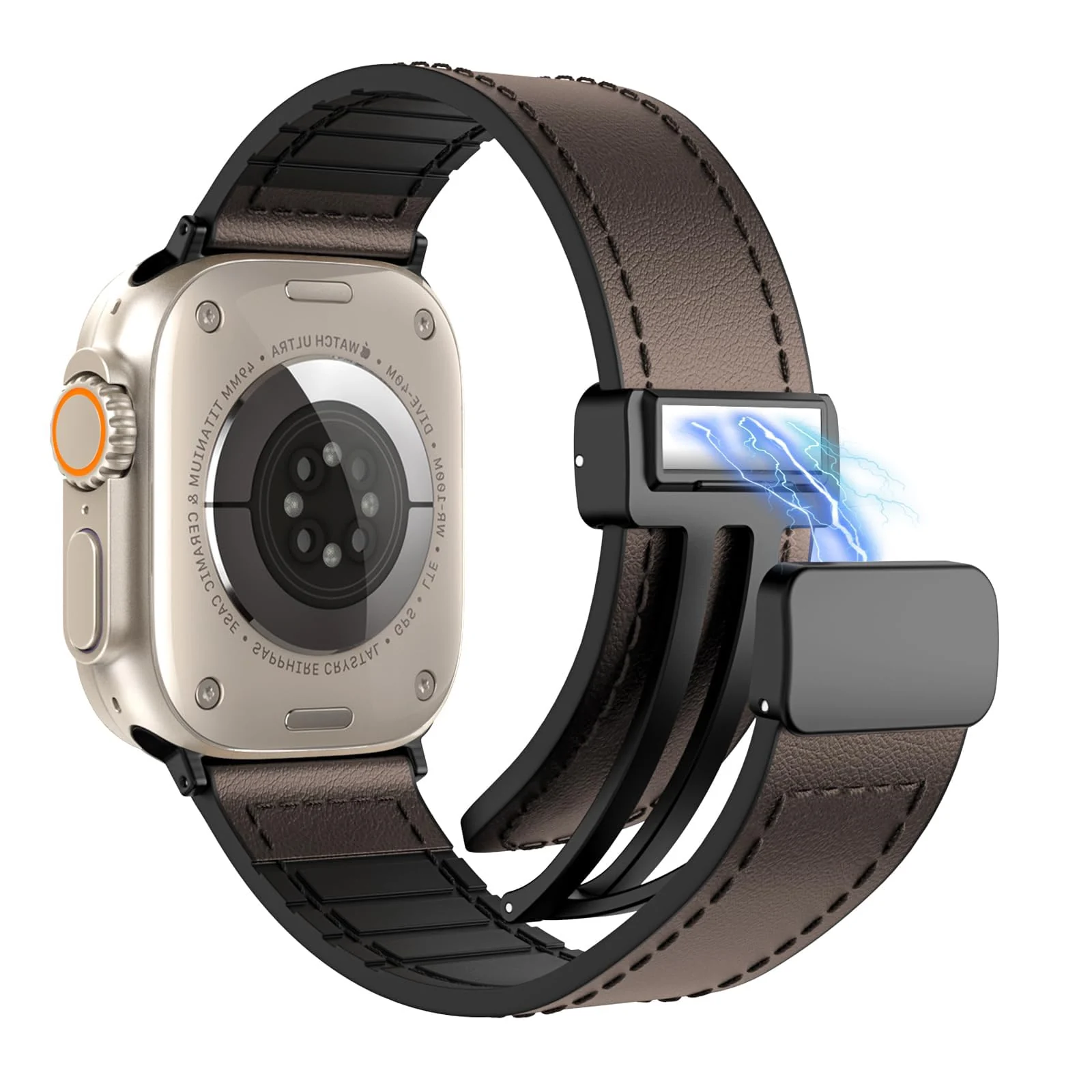 DL3 Mobilak Leather Bands Compatible with Apple Watch Band 49mm 45mm 44mm 42mm, Leather Magnetic Buckle Design Strap For iWatch Ultra Ultra 2 SE Series 9 8 7 6 5 4 3 2 1 Wristband For Men Women - Black