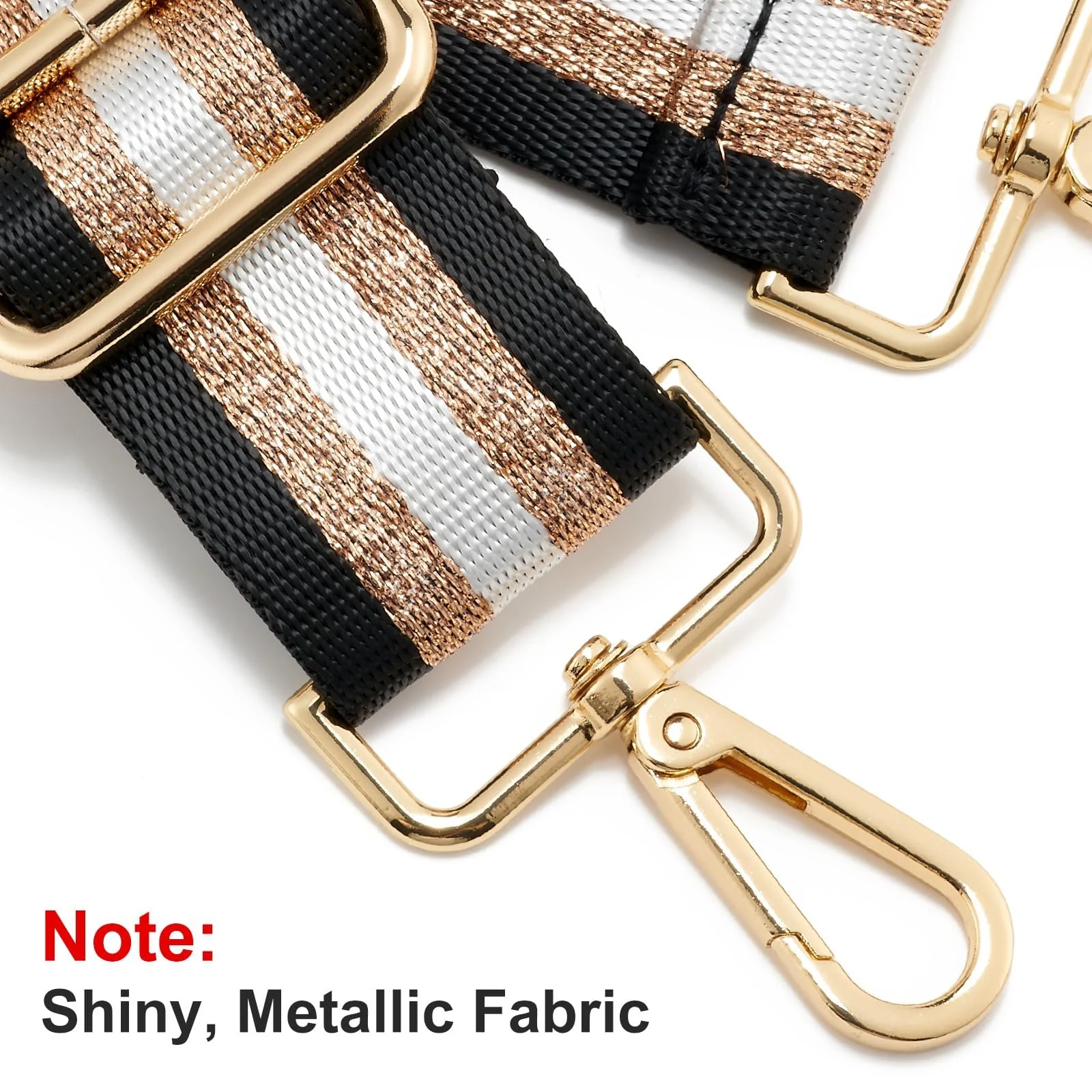 DL3 Mobilak Adjustable Wide Crossbody Bag Strap for Women, Replacement Shoulder Strap for Handbags, Totes & Purses with Elegant Embroidered Pattern and Metal Hooks - Black/Gold/White