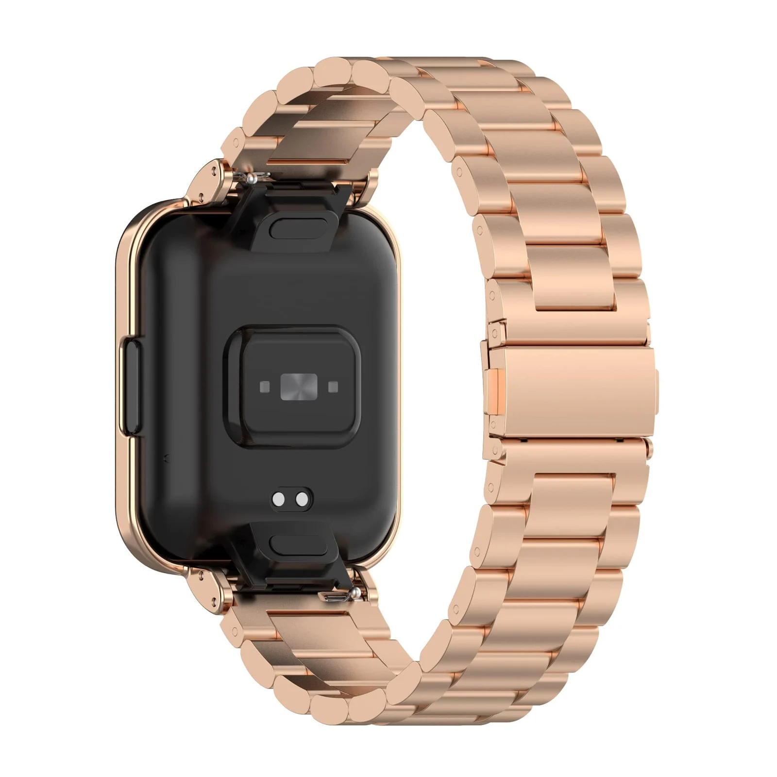 DL3 MOBILAK Adjustable Stainless-Steel Watch Strap with Case for Xiaomi Redmi Watch 2 Lite and Poco Watch and Horloge 2 - Rose Gold