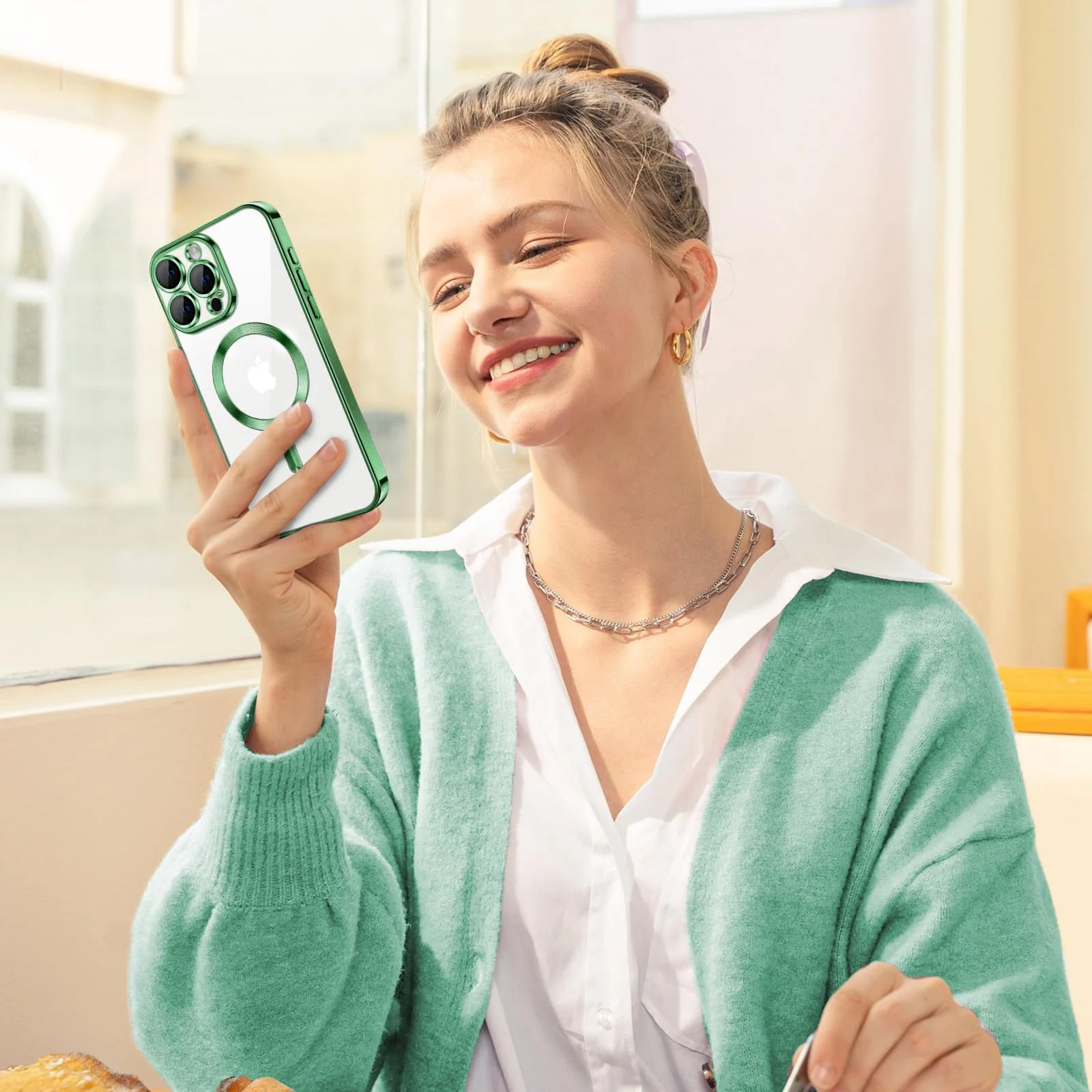 DL3 Mobilak Clear MagSafe-Compatible Magnetic Case for iPhone 12 Pro Max with Camera Protection - Light Green