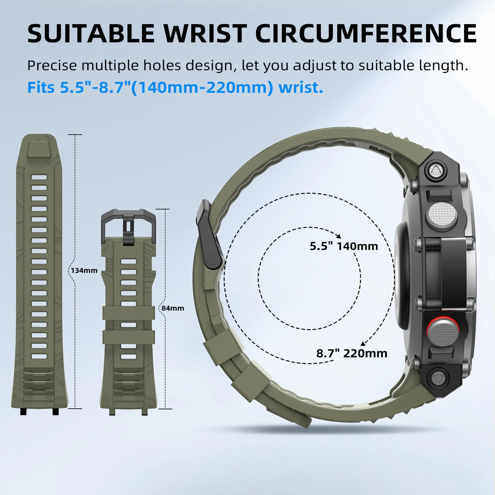 DL3 Mobilak Strap Compatible with Amazfit T-Rex 3, Men Women Sport Waterproof Soft Breathable Silicone Watch Bands Compatible with Amazfit T-Rex 3 with 1 Install Tool - Green