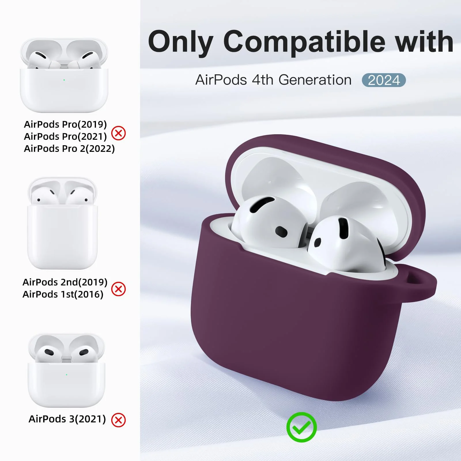 DL3 Mobilak Compatible with AirPods 4 Case (2024), Soft Silicone Full Protective Case Cover with Keychain, For Apple AirPods 4th Generation for Women Men - Wine Red