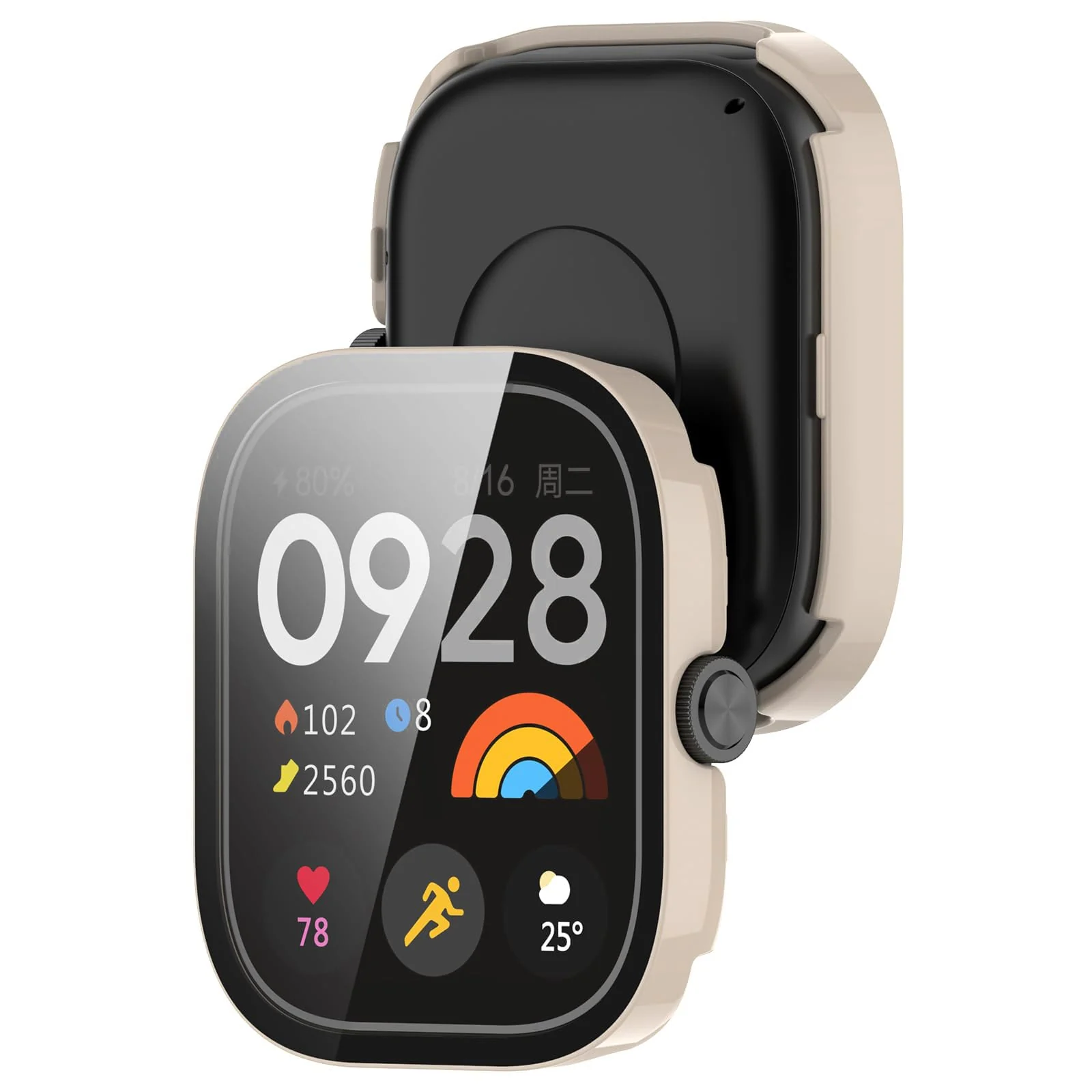 DL3 MOBILAK Full-Coverage Watch Case with Tempered Glass for Xiaomi Redmi Watch 4, Ivory White