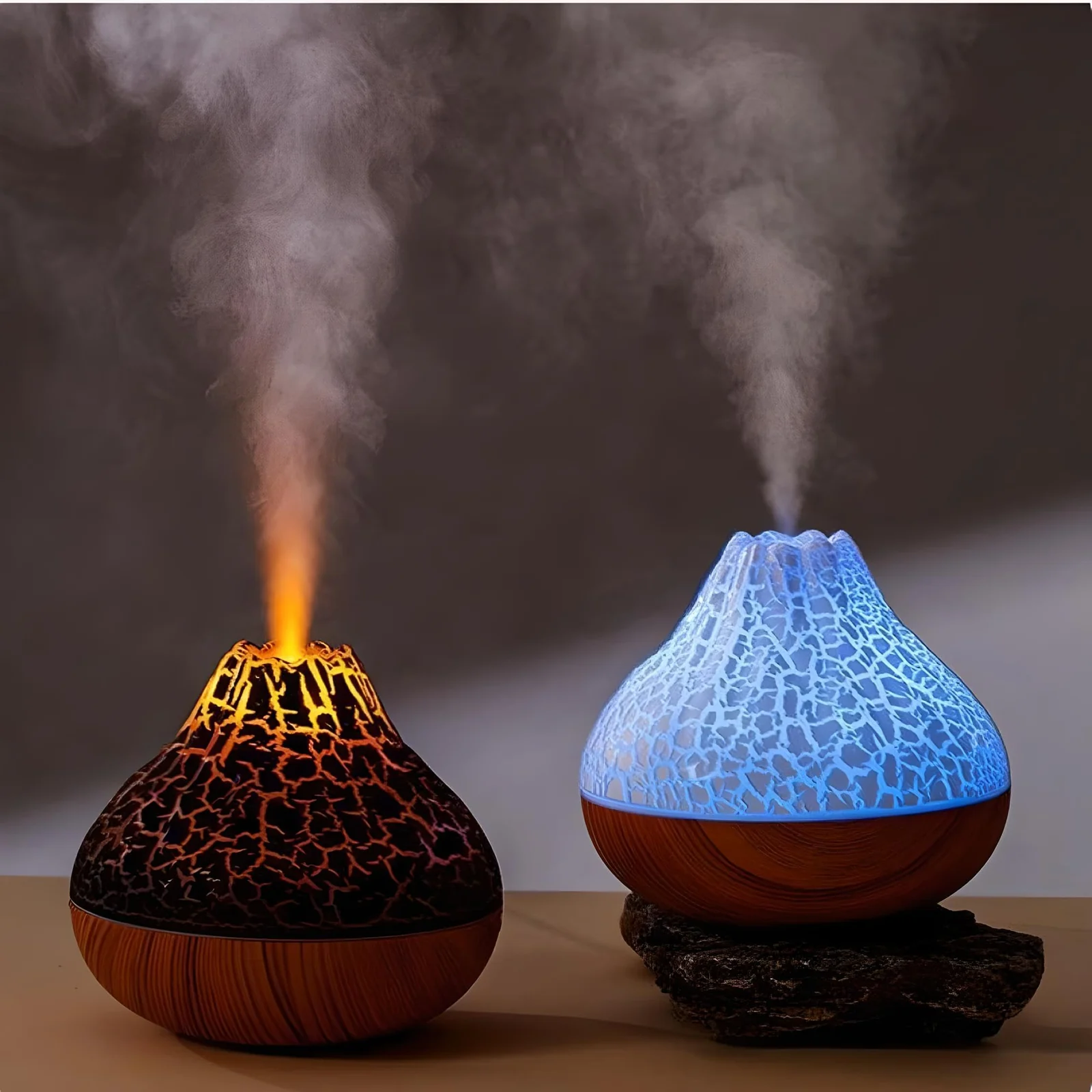 Mobigon Wood Cool Mist Ultrasonic Humidifier for Room Moisture, Aroma Diffuser for Home, 300ml Essential Oil Diffuser with 7 Colorful Night Light, Auto Shut-Off, Home, Office, car - E.Dark Brown
